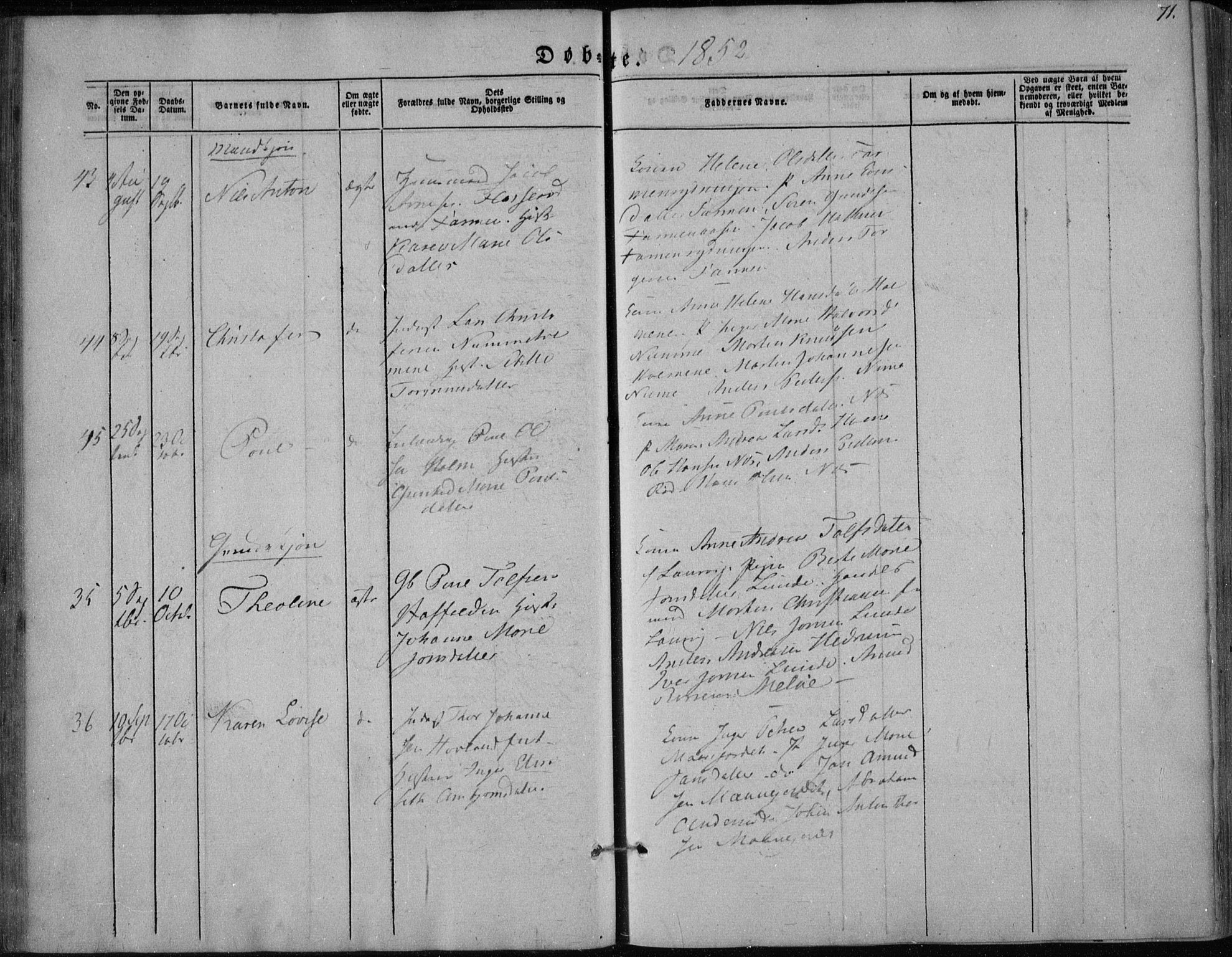 Hedrum kirkebøker, AV/SAKO-A-344/F/Fa/L0006: Parish register (official) no. I 6, 1849-1857, p. 71