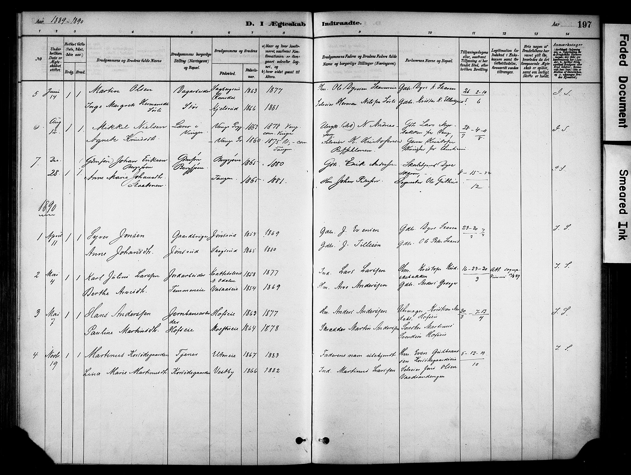 Stange prestekontor, AV/SAH-PREST-002/K/L0018: Parish register (official) no. 18, 1880-1896, p. 197