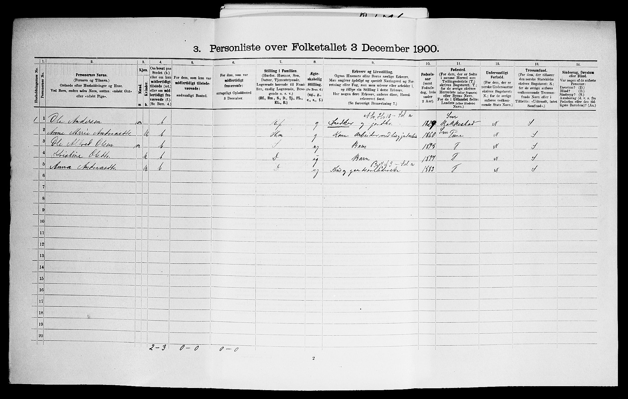 SAO, 1900 census for Varteig, 1900