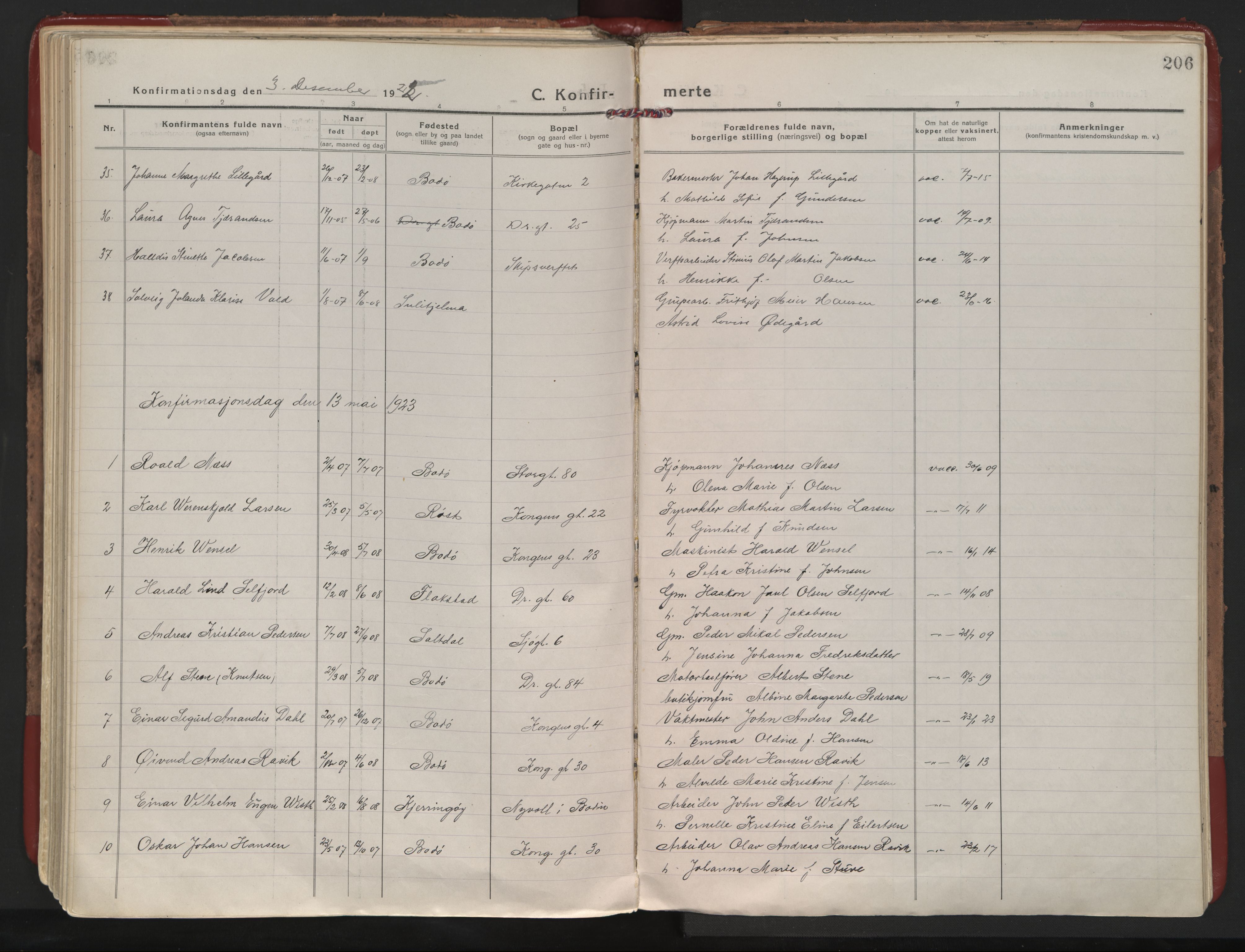 Ministerialprotokoller, klokkerbøker og fødselsregistre - Nordland, AV/SAT-A-1459/801/L0017: Parish register (official) no. 801A17, 1917-1930, p. 206