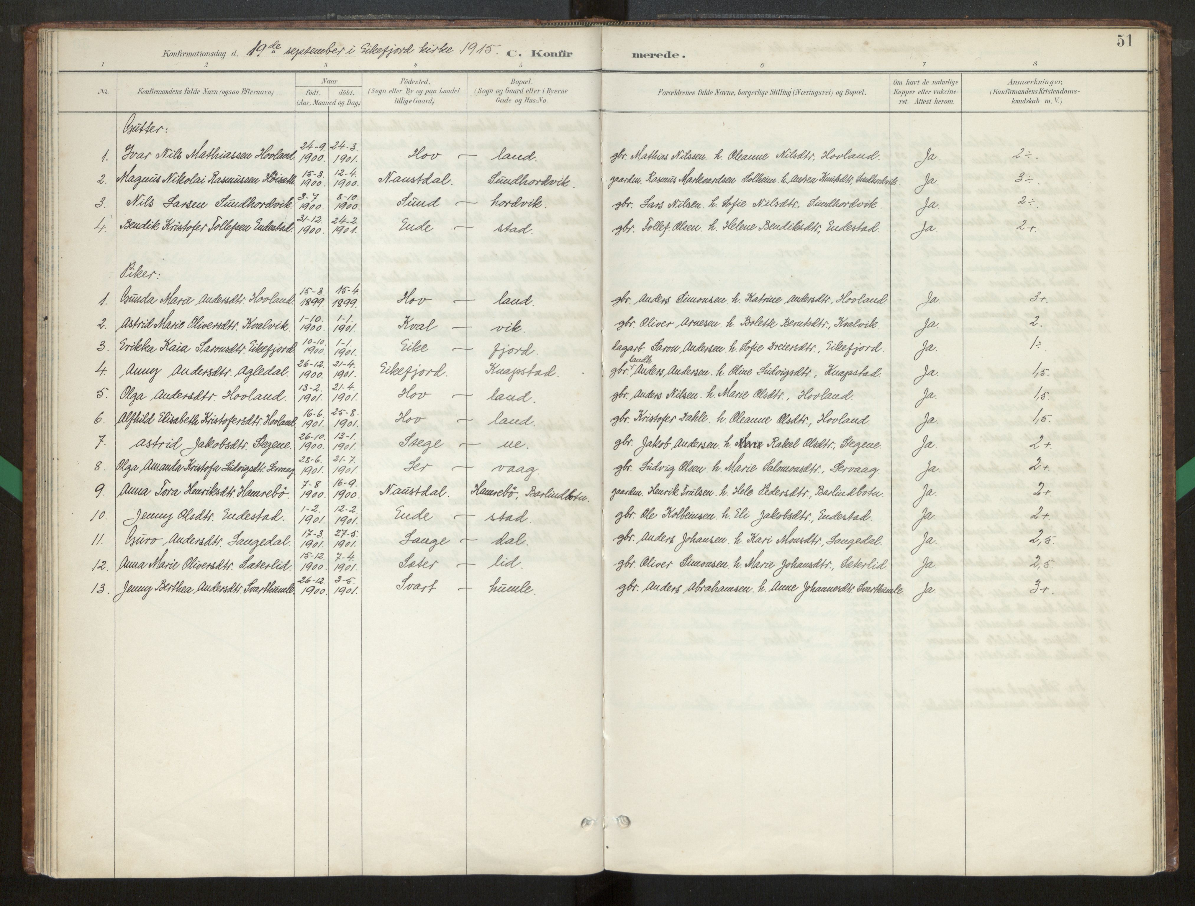 Kinn sokneprestembete, SAB/A-80801/H/Hab/Habc/L0003: Parish register (copy) no. C 3, 1890-1960, p. 51