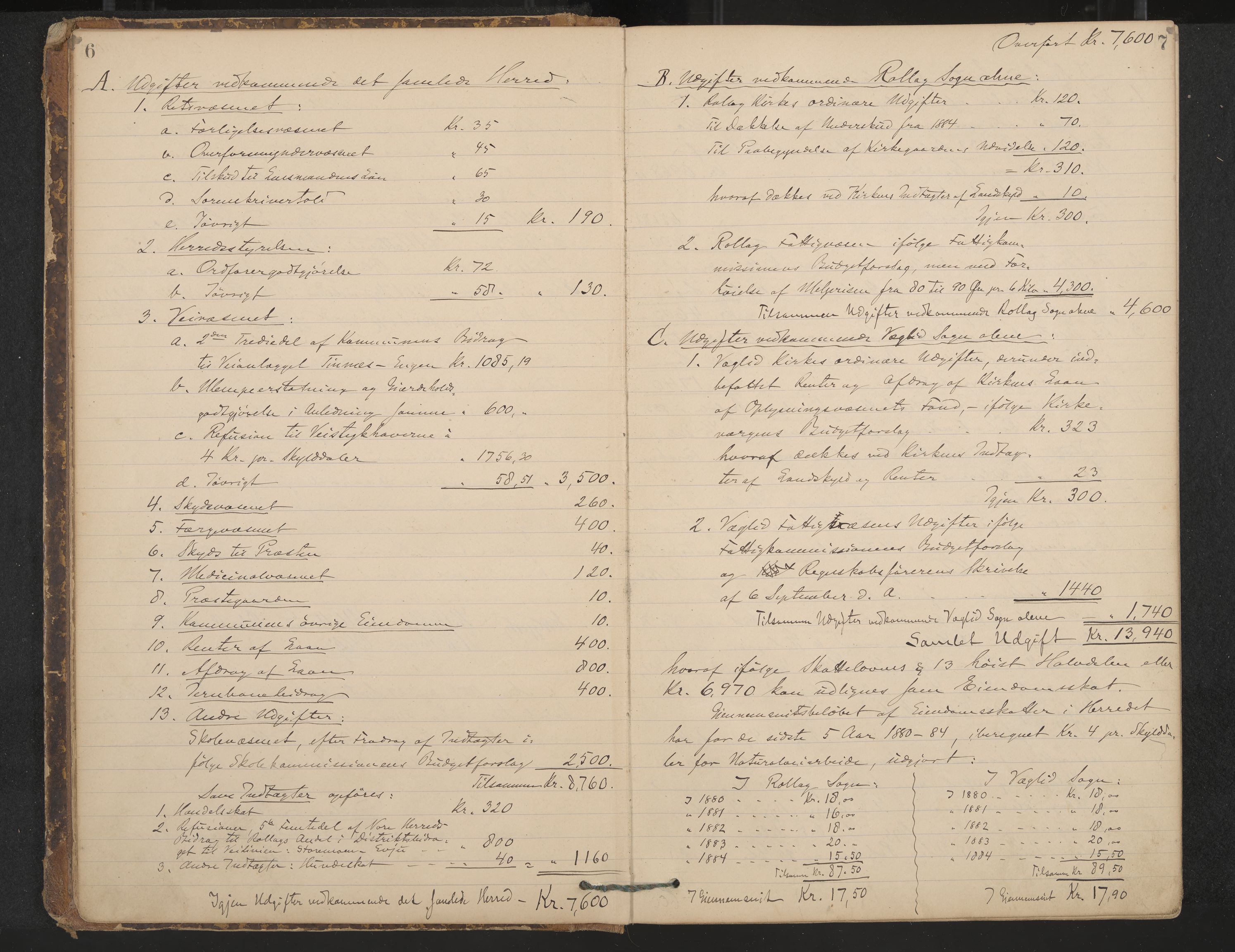 Rollag formannskap og sentraladministrasjon, IKAK/0632021-2/A/Aa/L0003: Møtebok, 1884-1897, p. 6-7