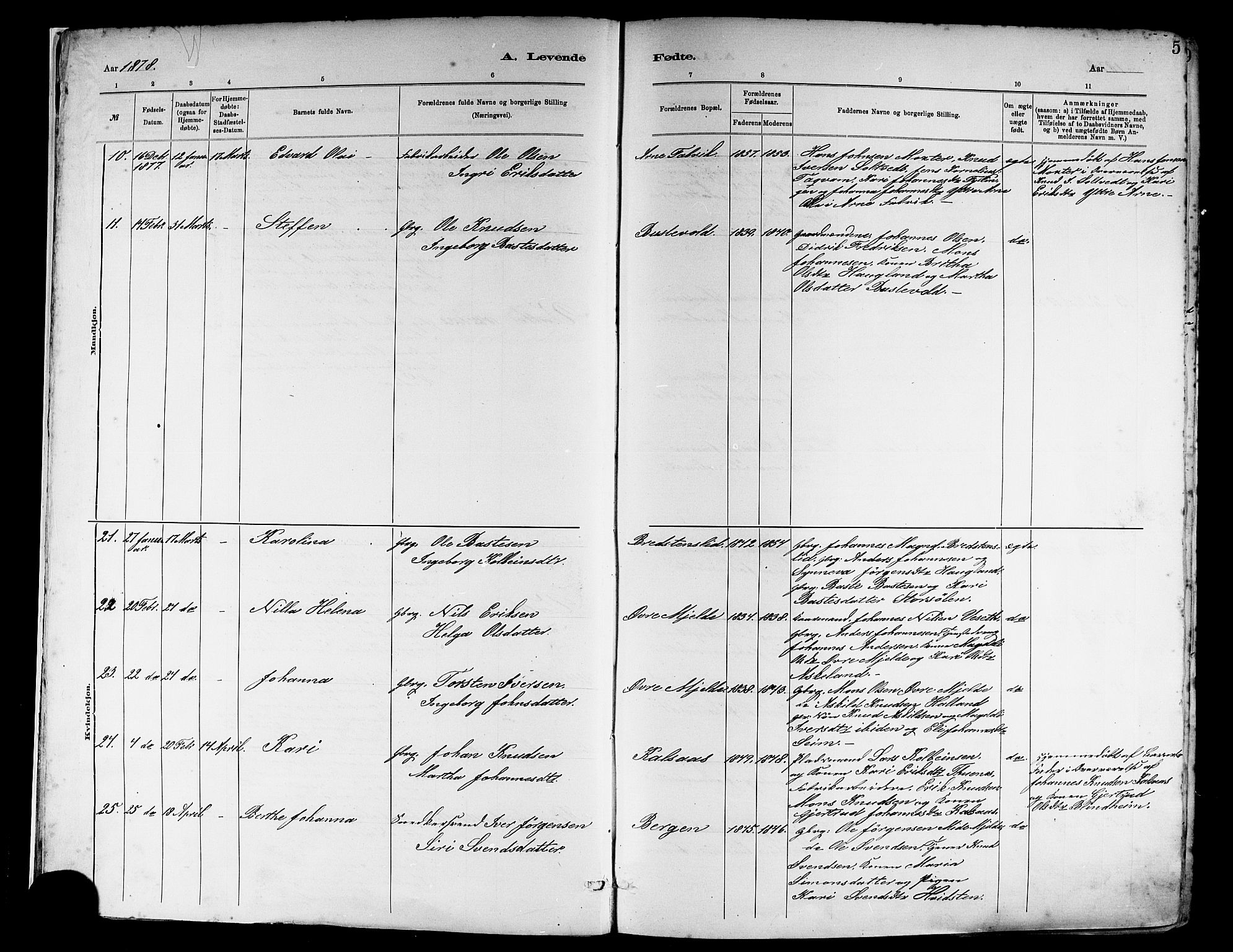 Haus sokneprestembete, SAB/A-75601/H/Haa: Parish register (official) no. A 19I, 1878-1886, p. 5