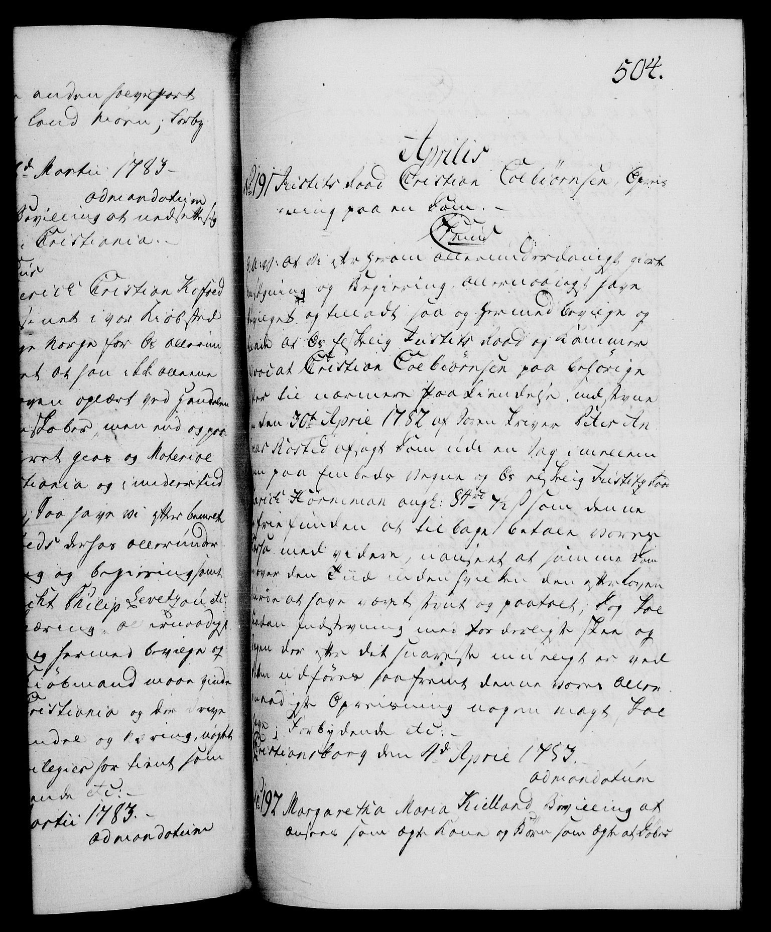 Danske Kanselli 1572-1799, RA/EA-3023/F/Fc/Fca/Fcaa/L0049: Norske registre, 1782-1783, p. 504a