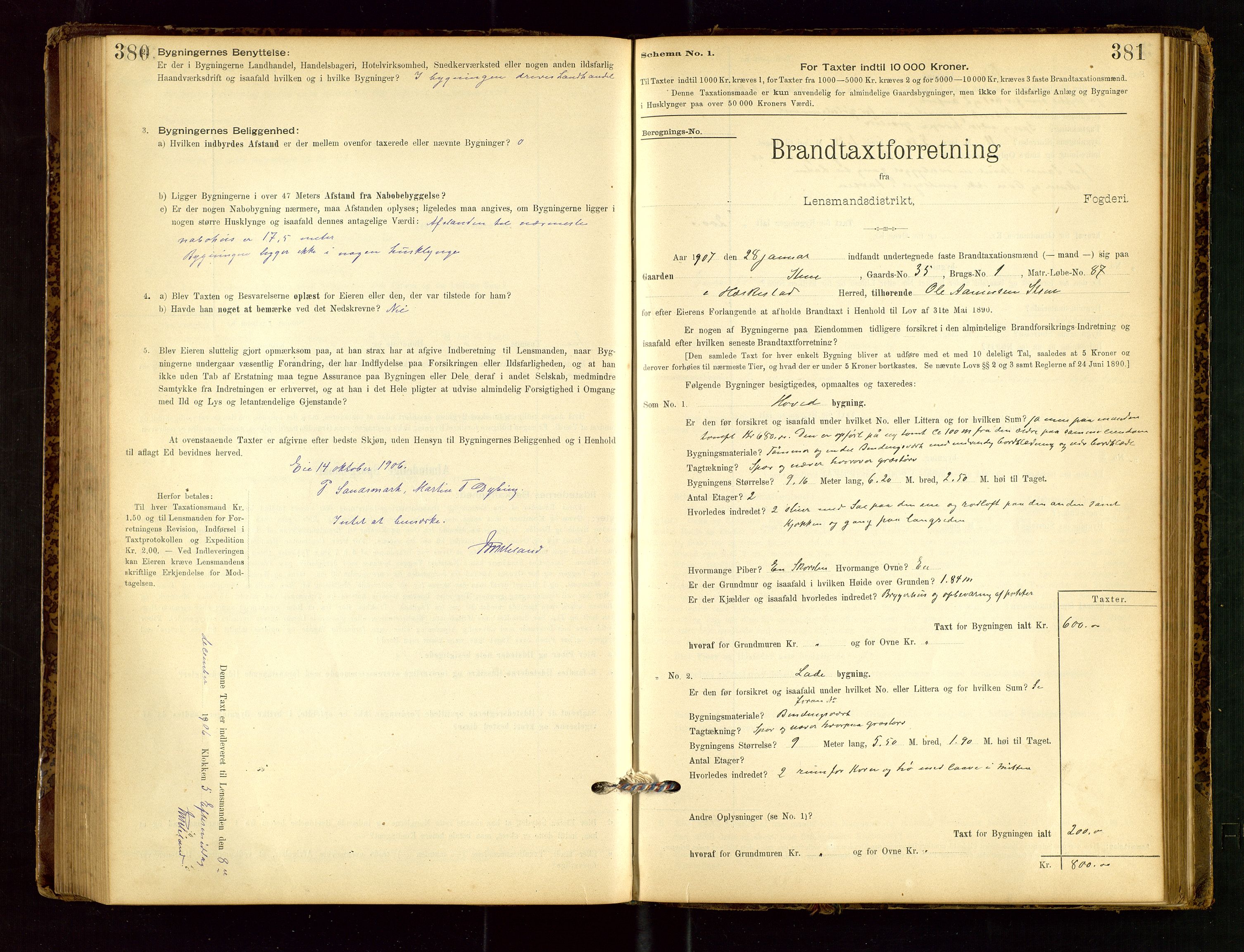 Heskestad lensmannskontor, SAST/A-100304/Gob/L0001: "Brandtaxationsprotokol", 1894-1915, p. 380-381