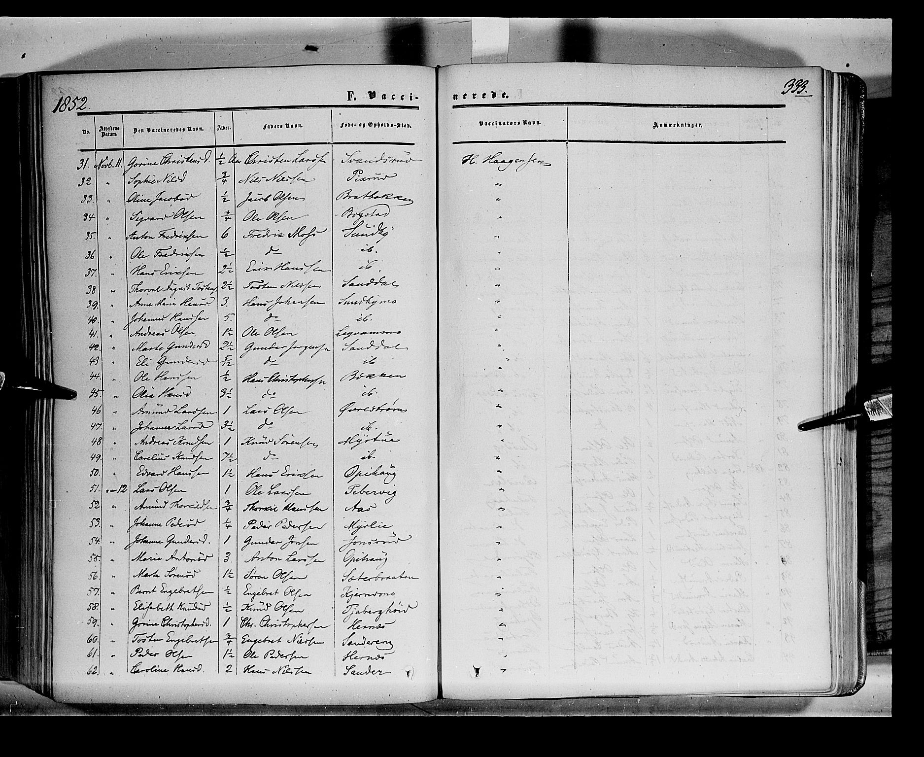 Sør-Odal prestekontor, AV/SAH-PREST-030/H/Ha/Haa/L0001: Parish register (official) no. 1, 1849-1859, p. 333