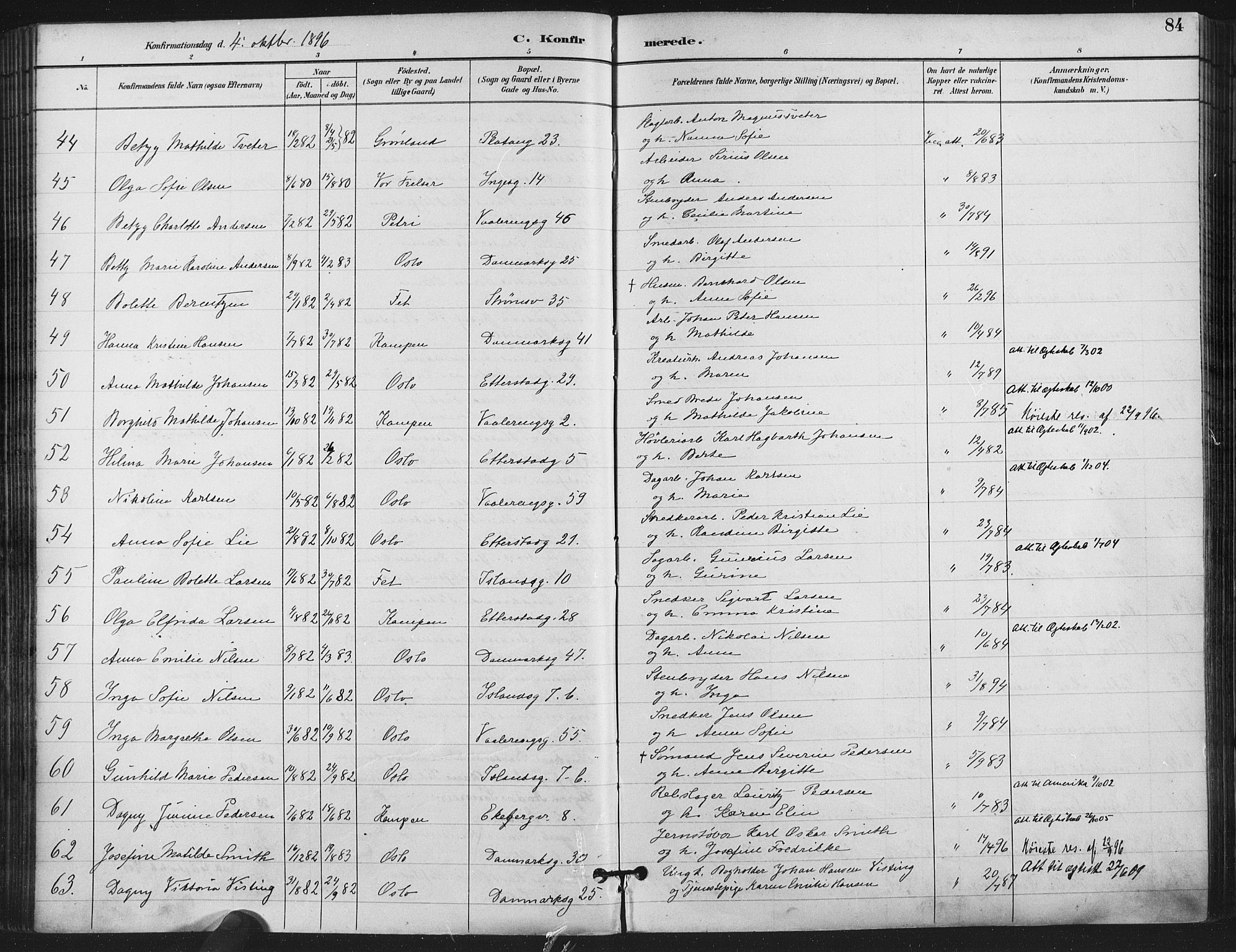 Gamlebyen prestekontor Kirkebøker, SAO/A-10884/F/Fa/L0008: Parish register (official) no. 8, 1891-1908, p. 84