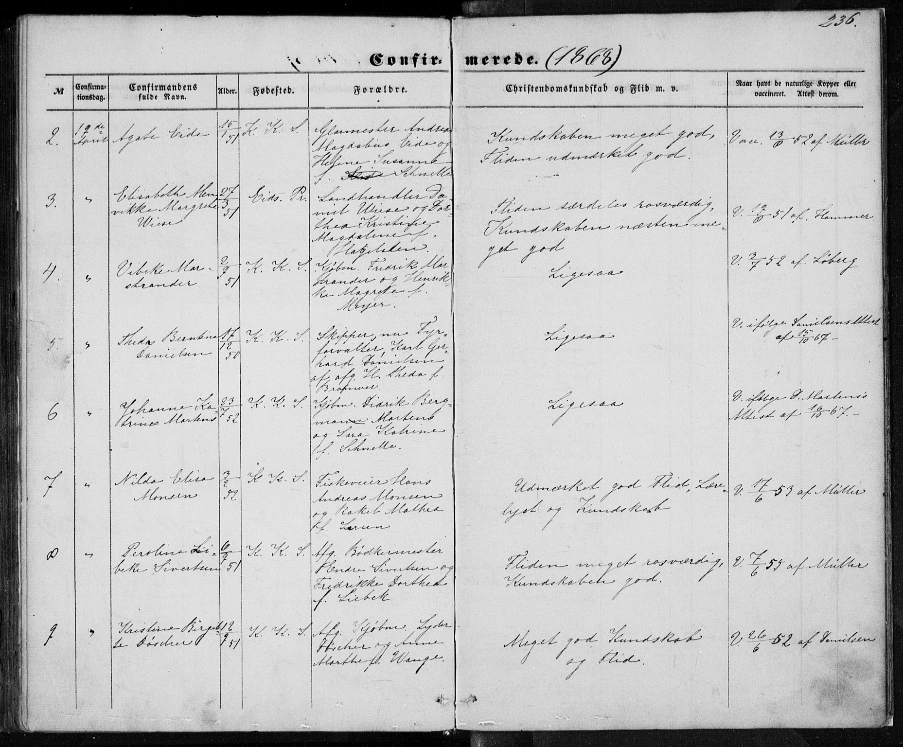 Korskirken sokneprestembete, SAB/A-76101/H/Haa/L0027: Parish register (official) no. C 3, 1854-1868, p. 236