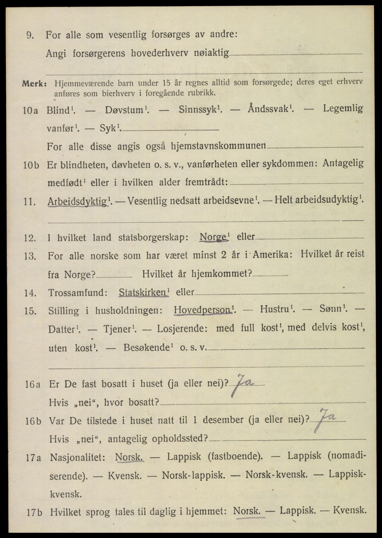 SAT, 1920 census for Velfjord, 1920, p. 2138