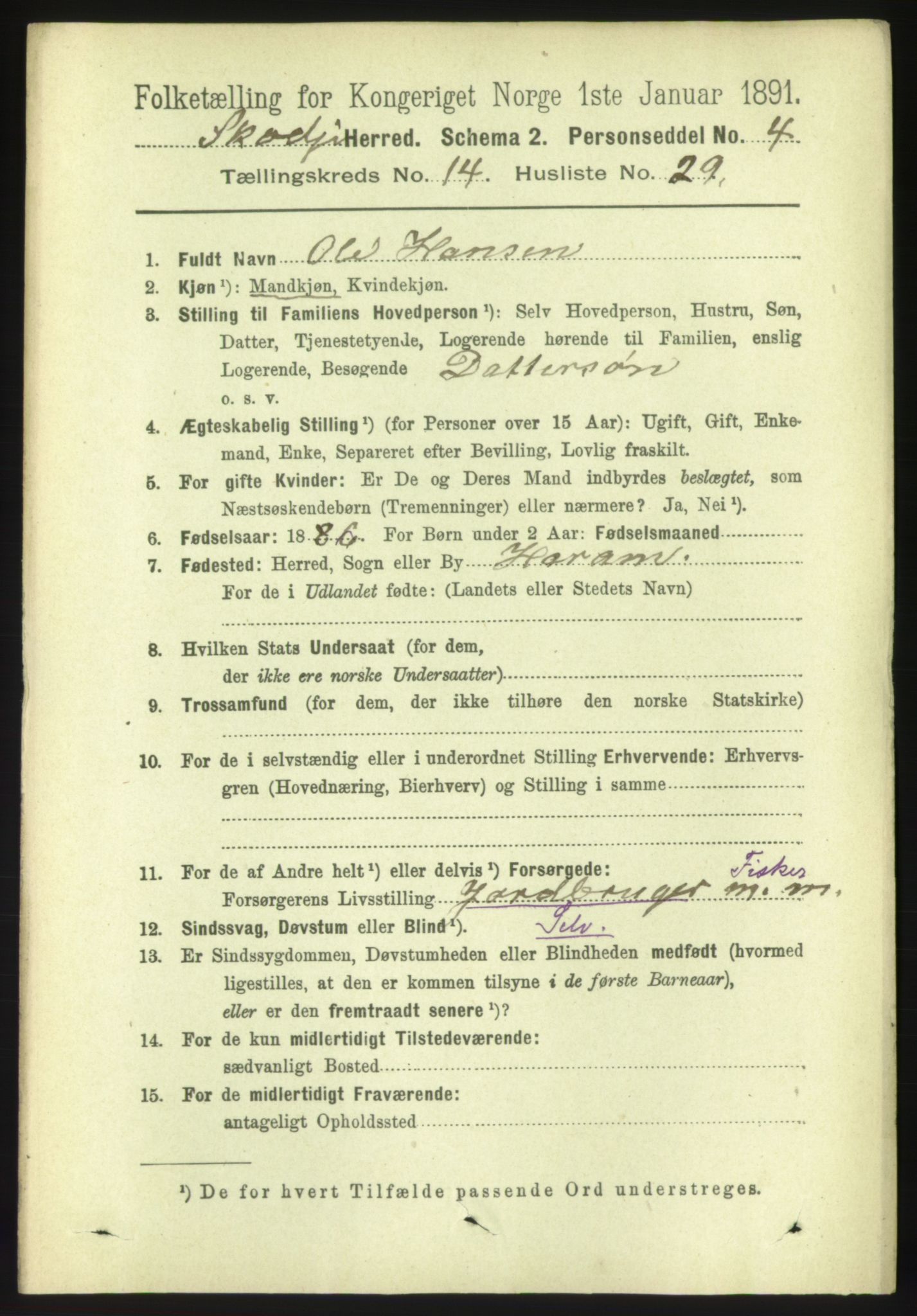 RA, 1891 census for 1529 Skodje, 1891, p. 3180