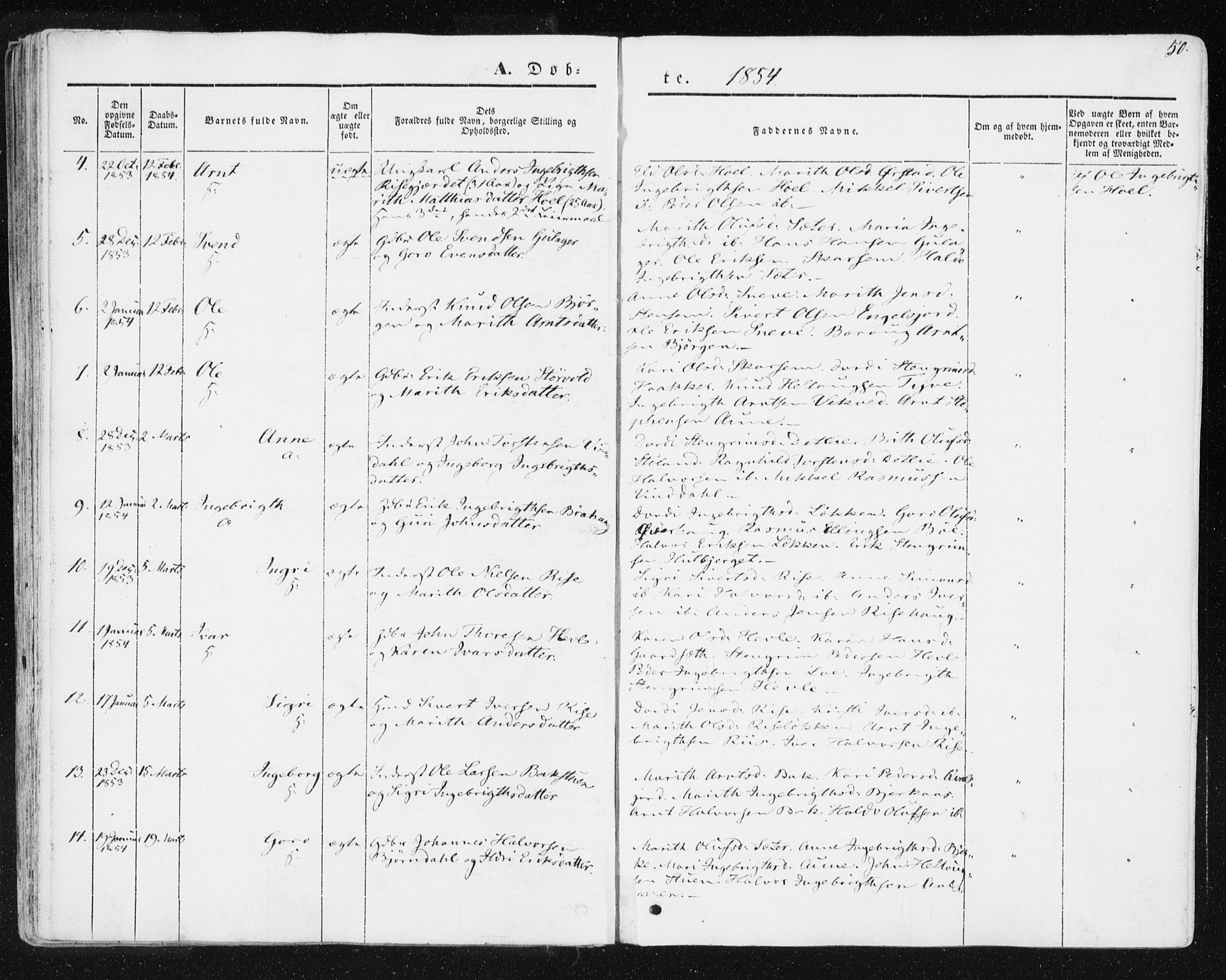 Ministerialprotokoller, klokkerbøker og fødselsregistre - Sør-Trøndelag, SAT/A-1456/678/L0899: Parish register (official) no. 678A08, 1848-1872, p. 50