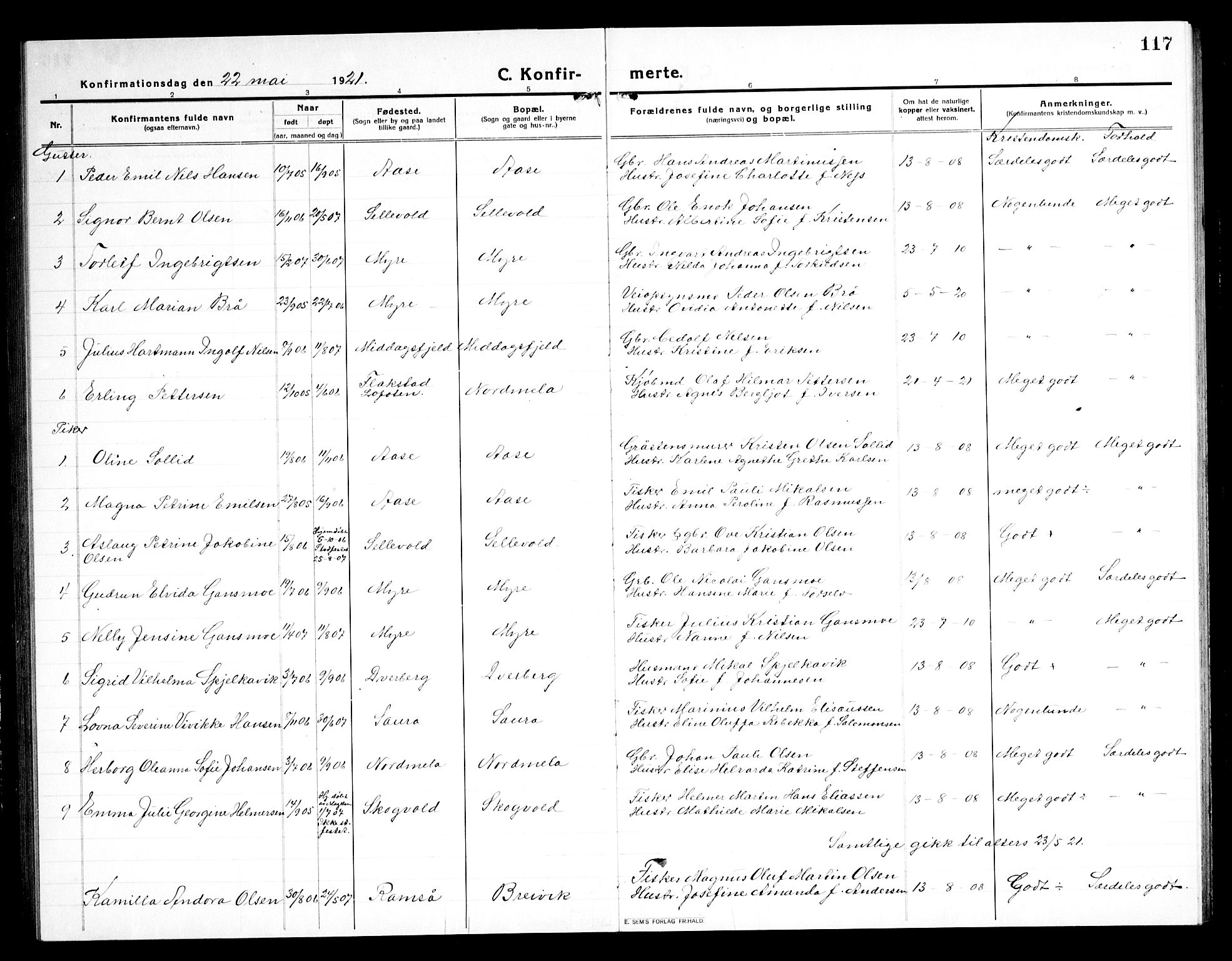 Ministerialprotokoller, klokkerbøker og fødselsregistre - Nordland, AV/SAT-A-1459/897/L1415: Parish register (copy) no. 897C05, 1916-1945, p. 117