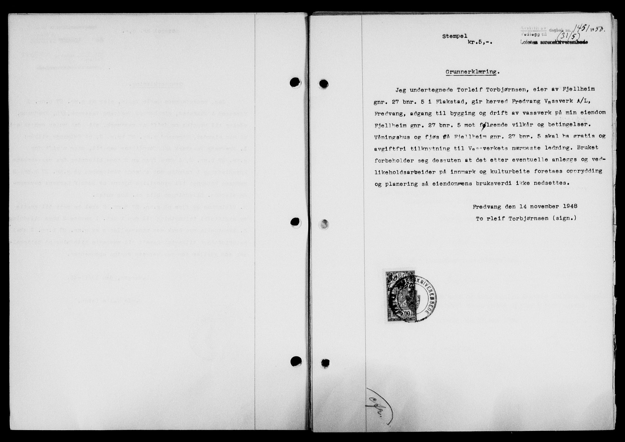 Lofoten sorenskriveri, SAT/A-0017/1/2/2C/L0023a: Mortgage book no. 23a, 1950-1950, Diary no: : 1451/1950