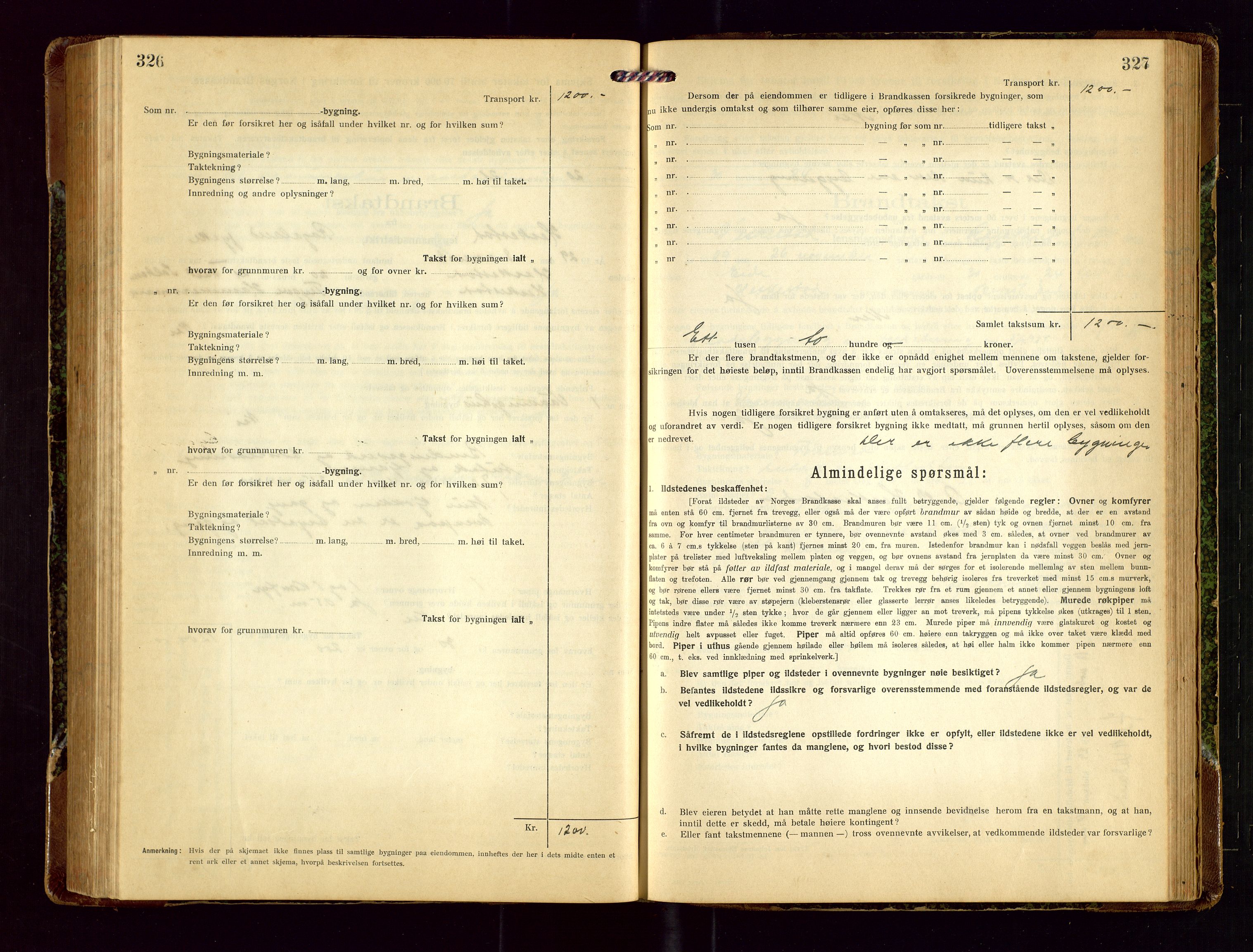 Heskestad lensmannskontor, SAST/A-100304/Gob/L0003: "Brandtakstprotokoll", 1922-1934, p. 326-327