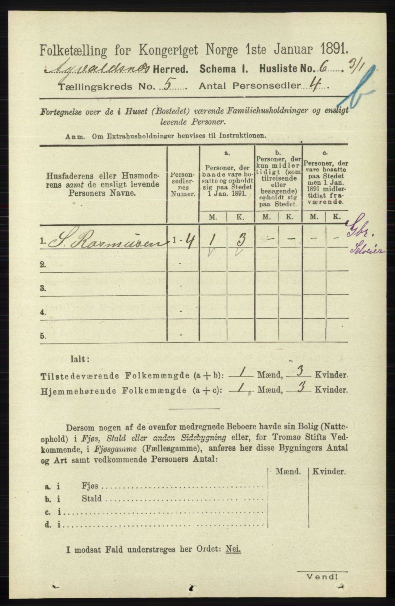 RA, 1891 census for 1147 Avaldsnes, 1891, p. 2994