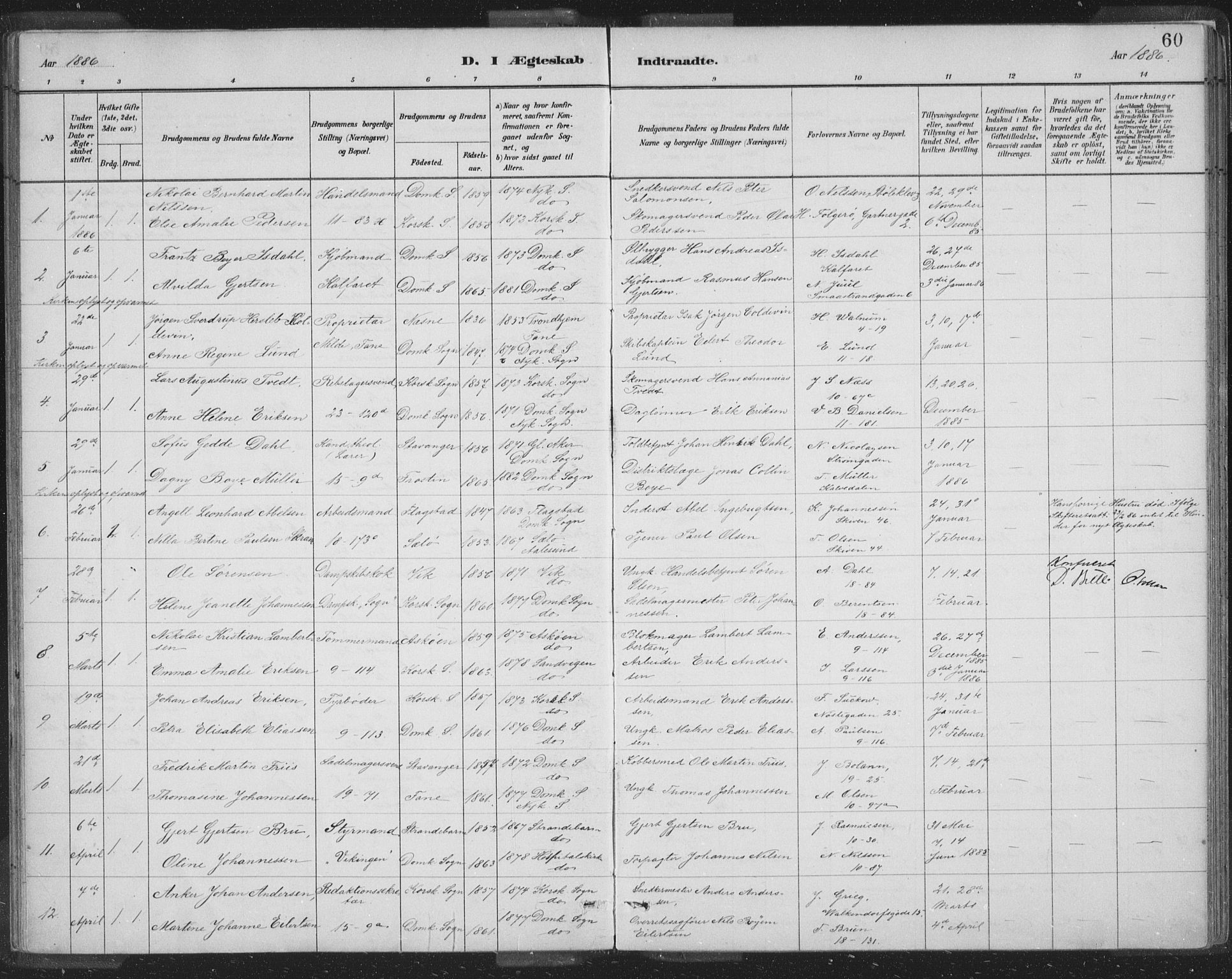 Domkirken sokneprestembete, SAB/A-74801/H/Hab/L0032: Parish register (copy) no. D 4, 1880-1907, p. 60