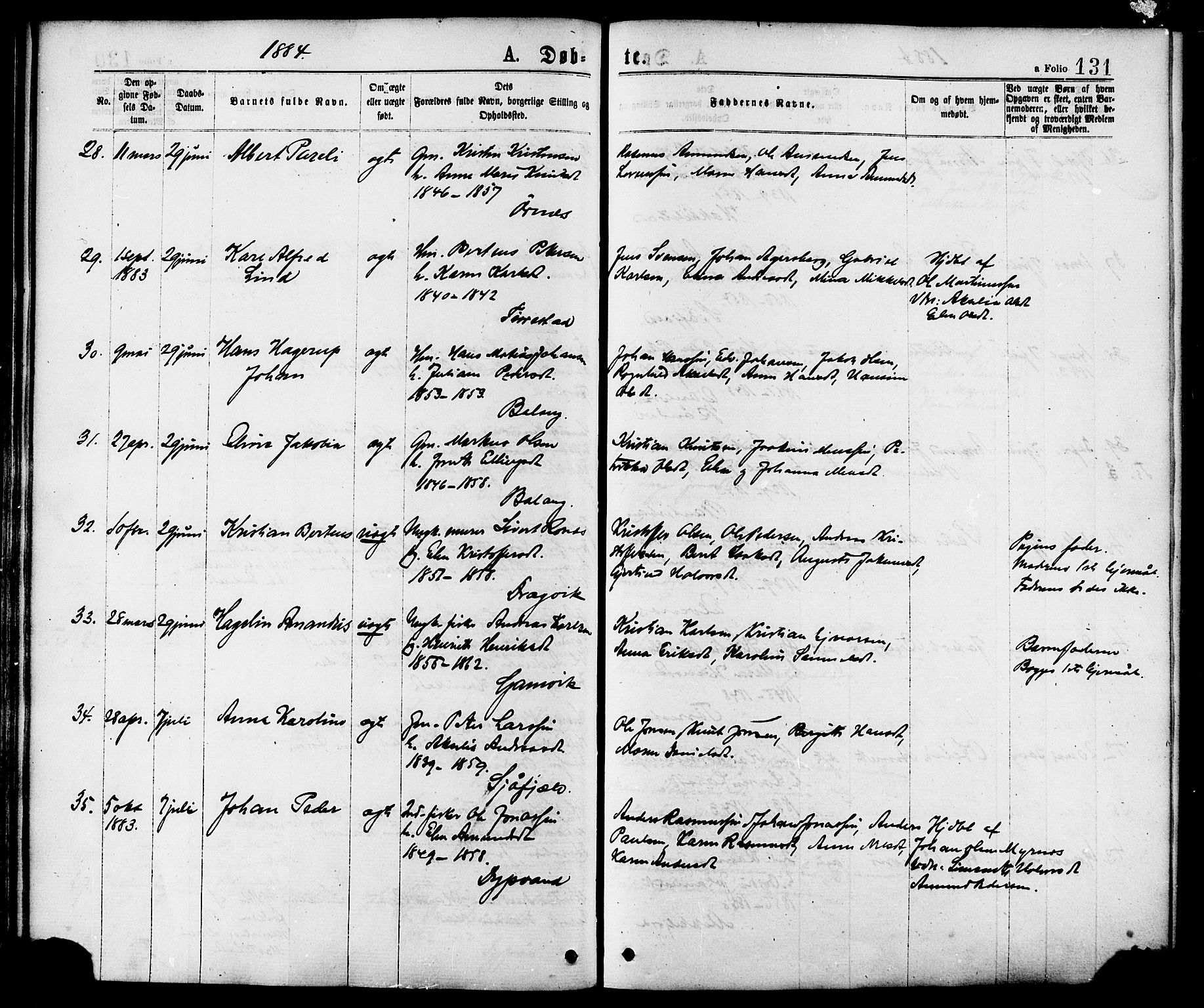 Ministerialprotokoller, klokkerbøker og fødselsregistre - Nordland, AV/SAT-A-1459/863/L0897: Parish register (official) no. 863A09, 1872-1886, p. 131