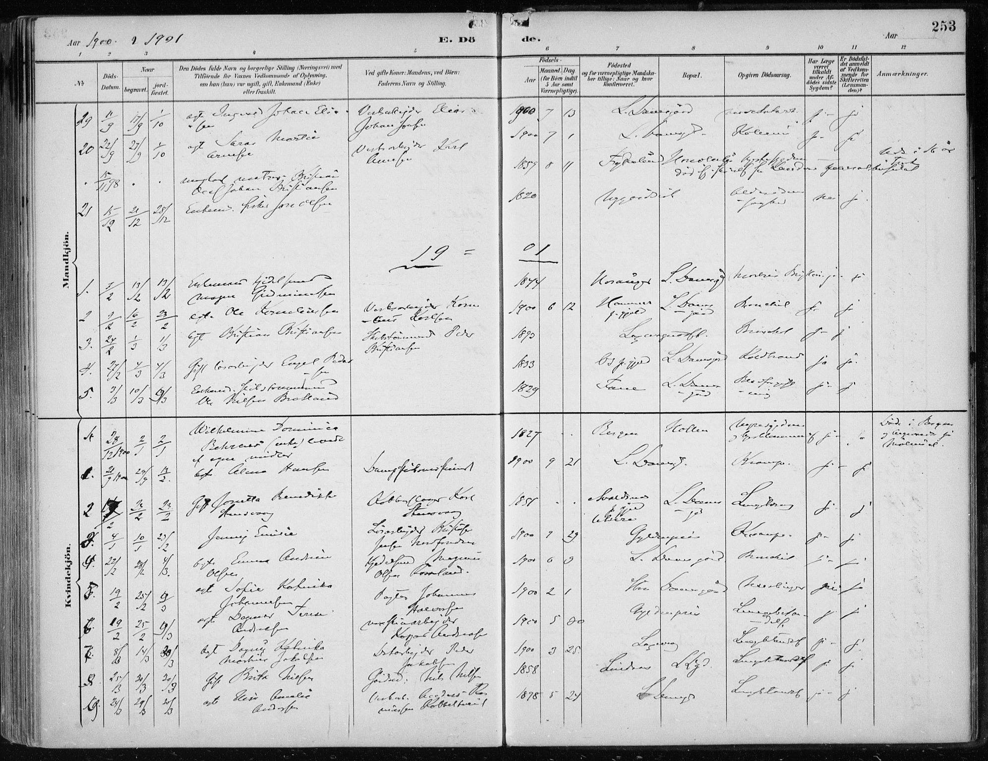 Askøy Sokneprestembete, AV/SAB-A-74101/H/Ha/Haa/Haae/L0003: Parish register (official) no. E 3, 1891-1903, p. 253