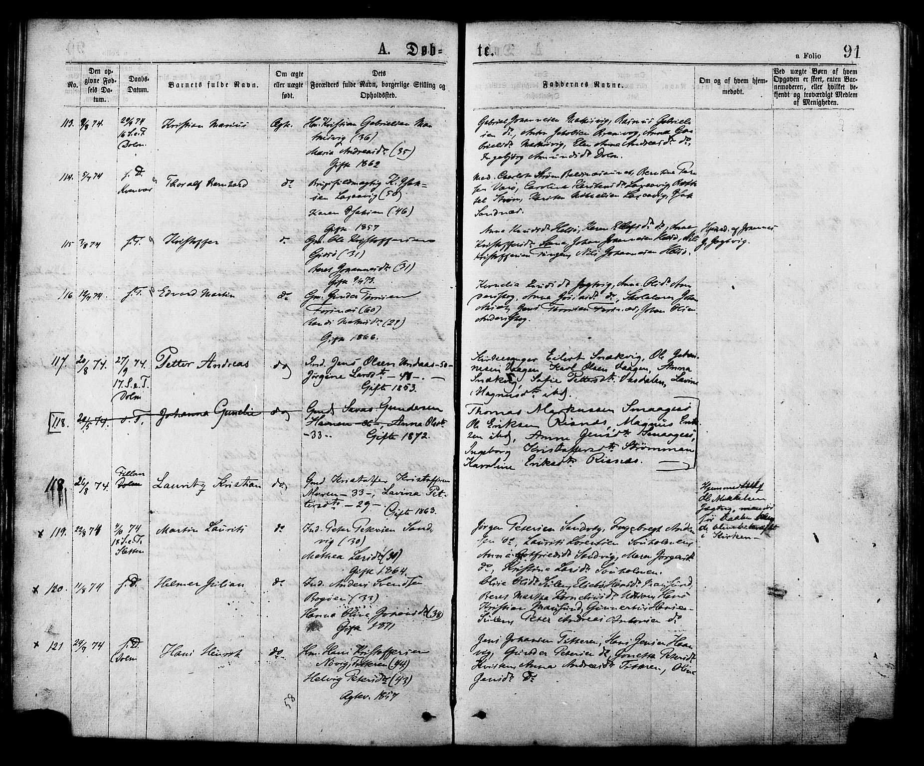 Ministerialprotokoller, klokkerbøker og fødselsregistre - Sør-Trøndelag, AV/SAT-A-1456/634/L0532: Parish register (official) no. 634A08, 1871-1881, p. 91