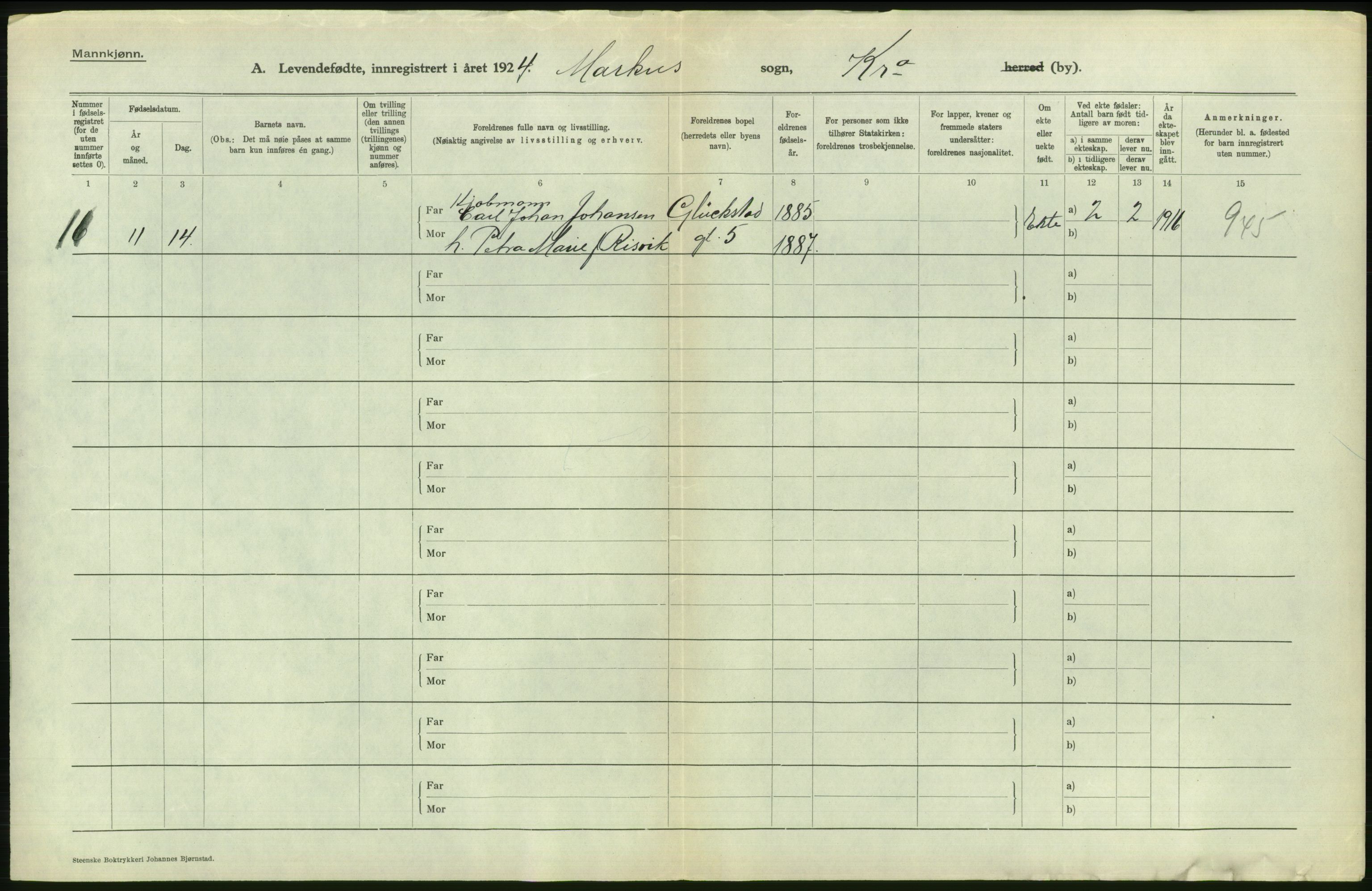 Statistisk sentralbyrå, Sosiodemografiske emner, Befolkning, AV/RA-S-2228/D/Df/Dfc/Dfcd/L0005: Kristiania: Levendefødte menn., 1924, p. 530