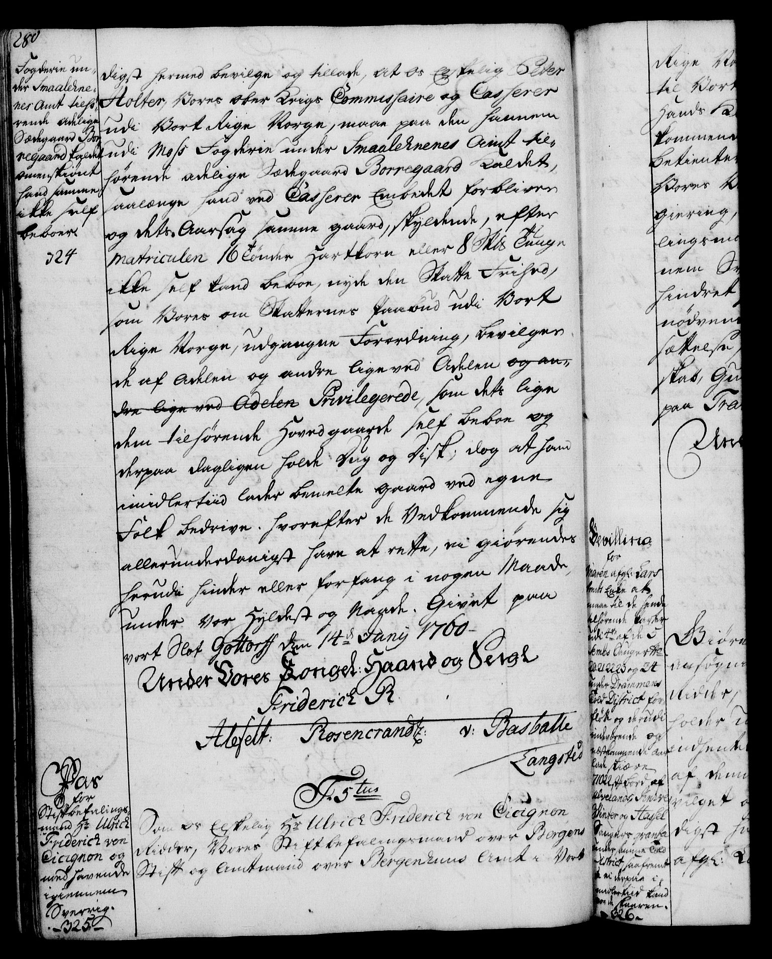 Rentekammeret, Kammerkanselliet, RA/EA-3111/G/Gg/Gga/L0007: Norsk ekspedisjonsprotokoll med register (merket RK 53.7), 1759-1768, p. 280