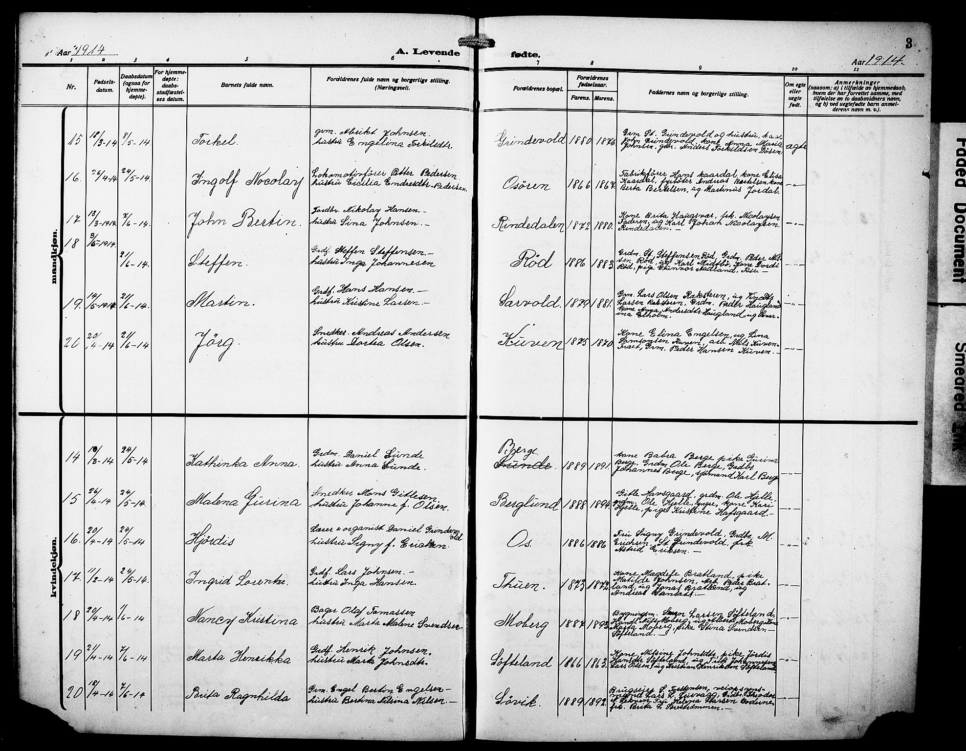 Os sokneprestembete, SAB/A-99929: Parish register (copy) no. A 4, 1914-1923, p. 3