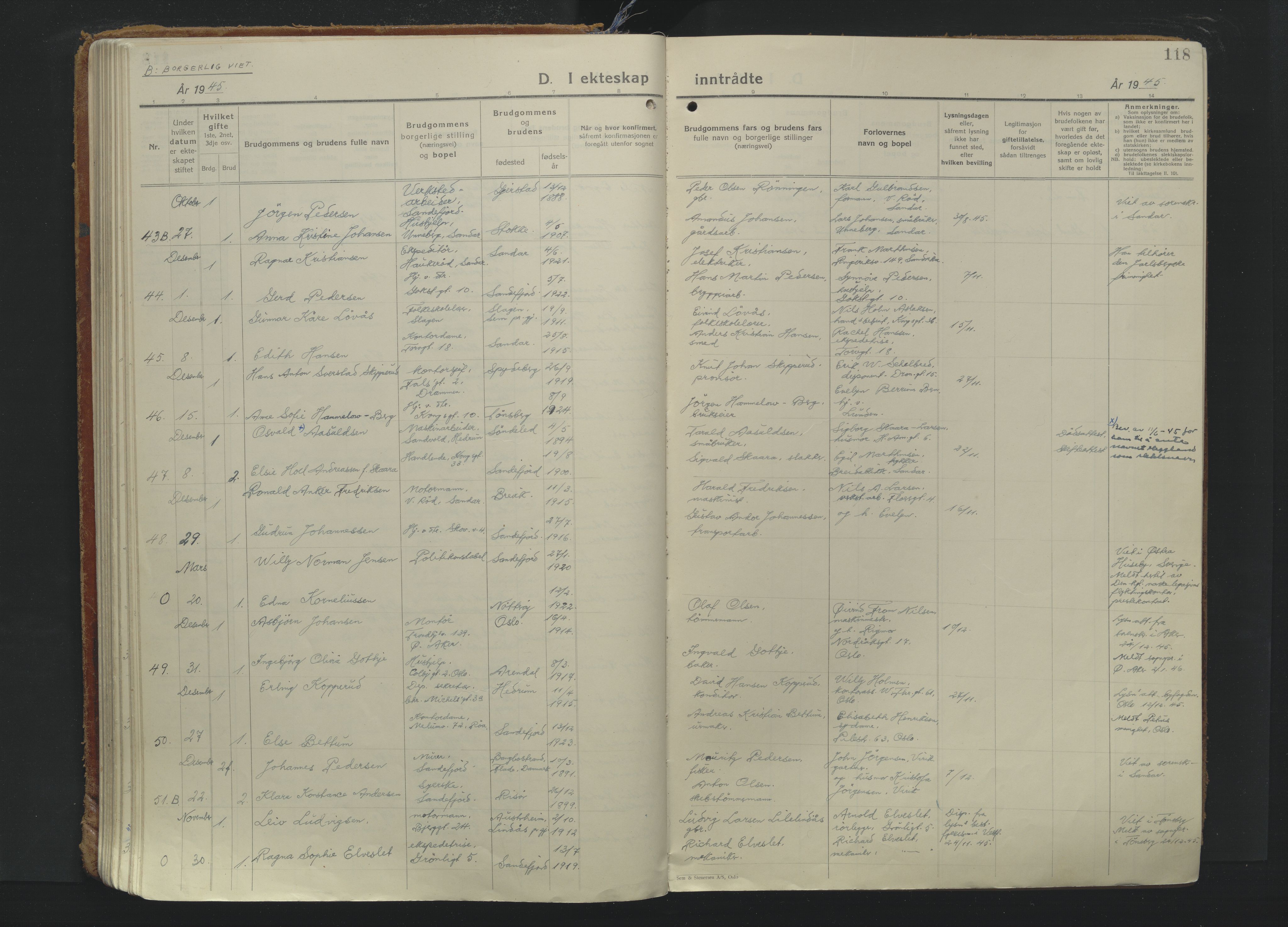 Sandefjord kirkebøker, AV/SAKO-A-315/F/Fa/L0009: Parish register (official) no. 9, 1926-1945, p. 118