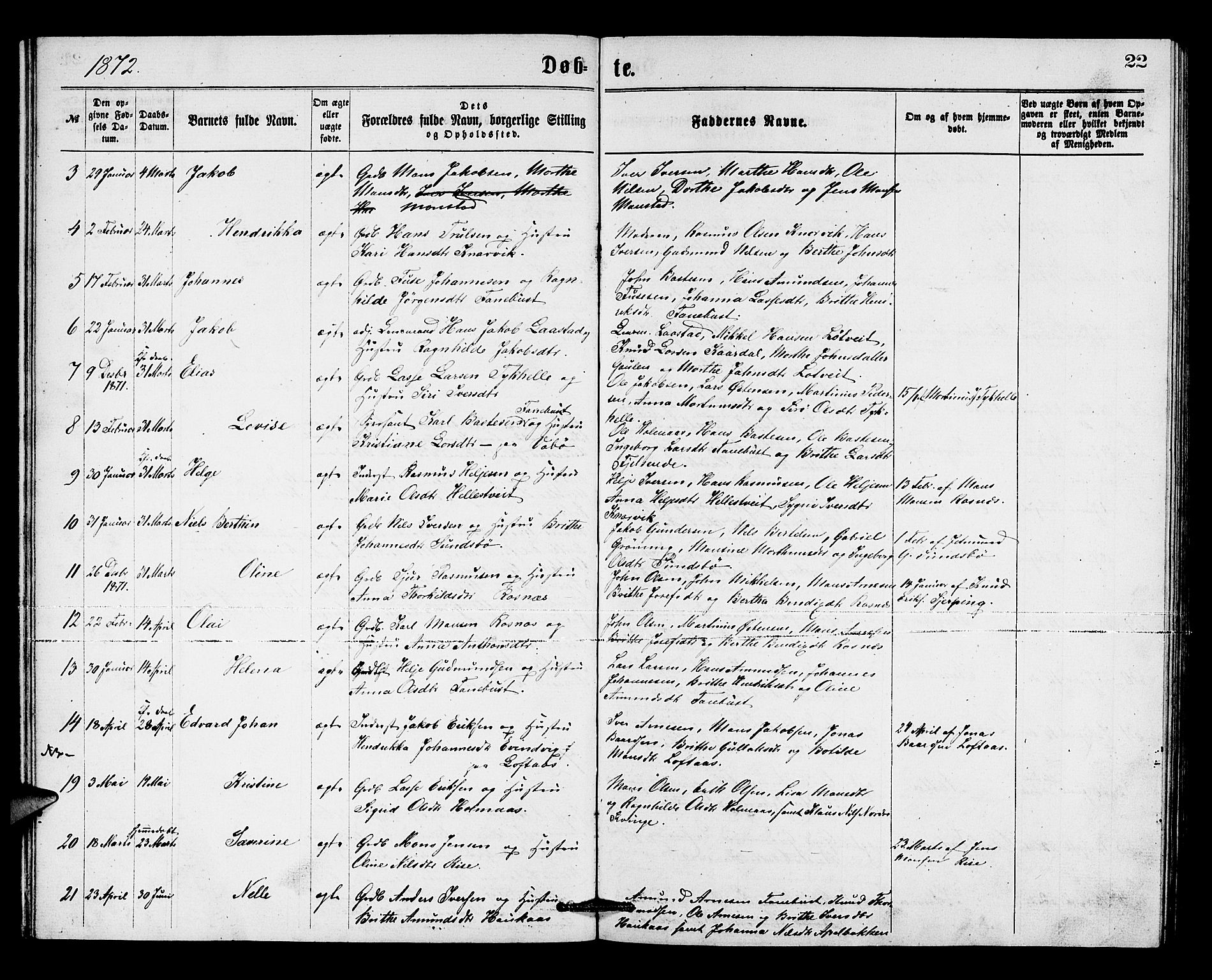 Lindås Sokneprestembete, SAB/A-76701/H/Hab: Parish register (copy) no. B 2, 1867-1885, p. 22