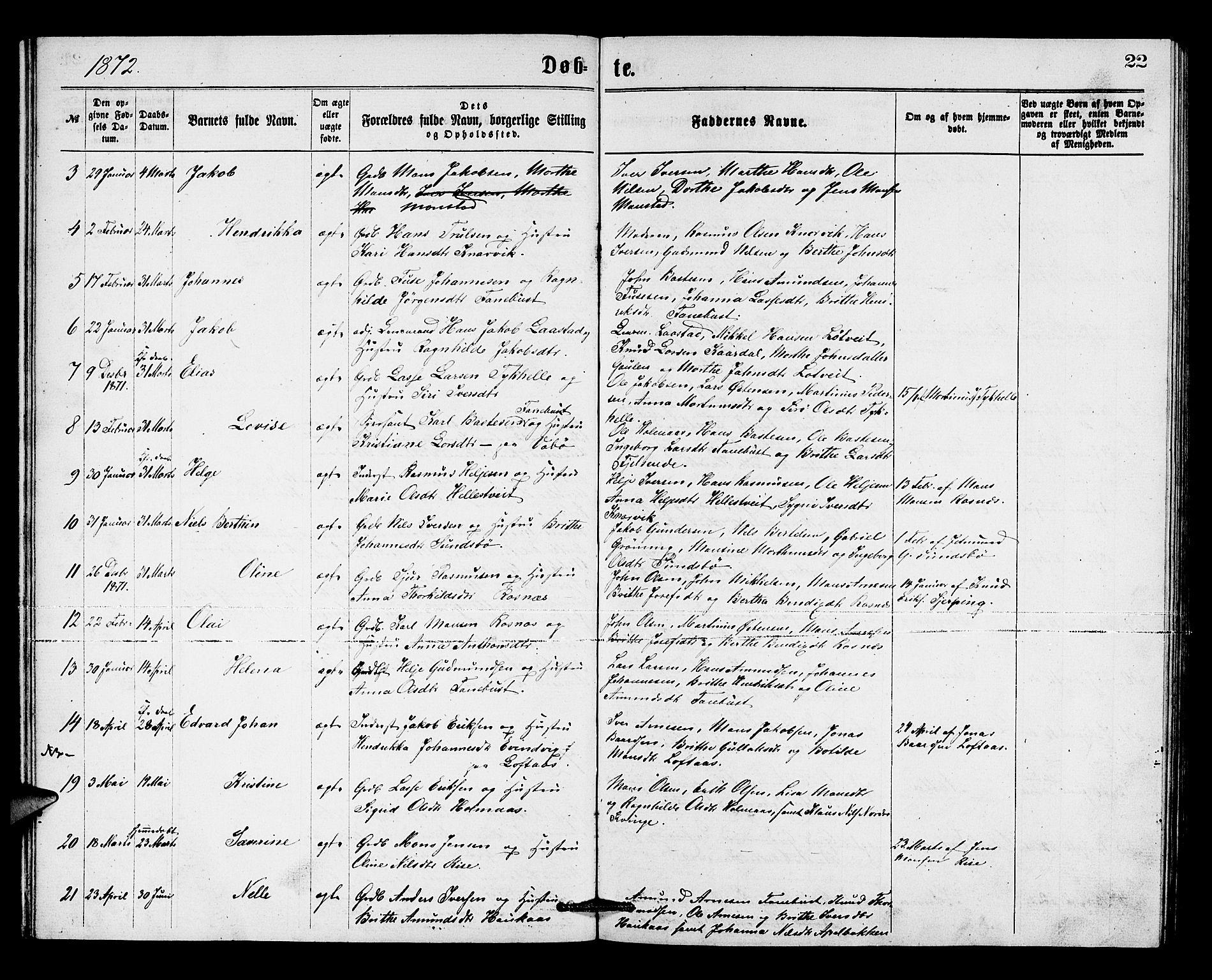 Lindås Sokneprestembete, AV/SAB-A-76701/H/Hab/Habb/L0002: Parish register (copy) no. B 2, 1867-1885, p. 22