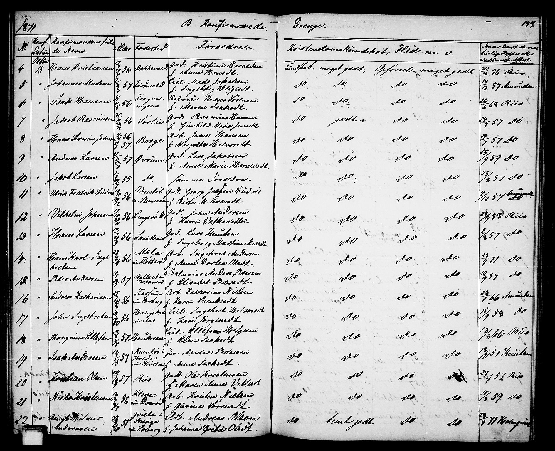 Gjerpen kirkebøker, SAKO/A-265/G/Ga/L0001: Parish register (copy) no. I 1, 1864-1882, p. 197