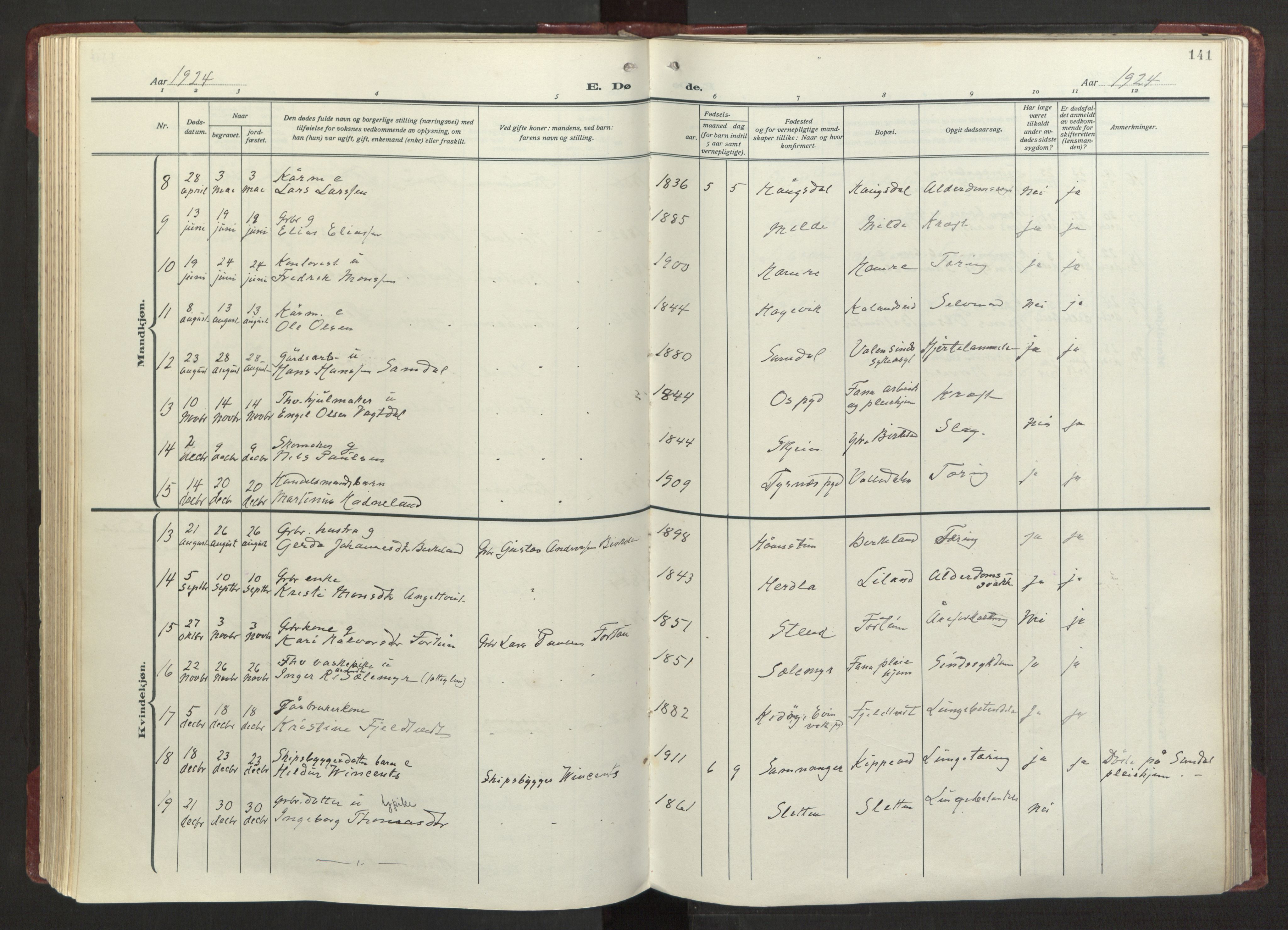 Fana Sokneprestembete, AV/SAB-A-75101/H/Haa/Haab/L0006: Parish register (official) no. B 6, 1923-1967, p. 141