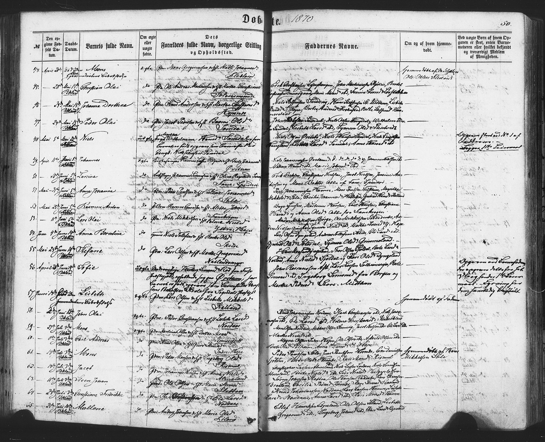 Fana Sokneprestembete, AV/SAB-A-75101/H/Haa/Haaa/L0012: Parish register (official) no. A 12, 1862-1878, p. 50