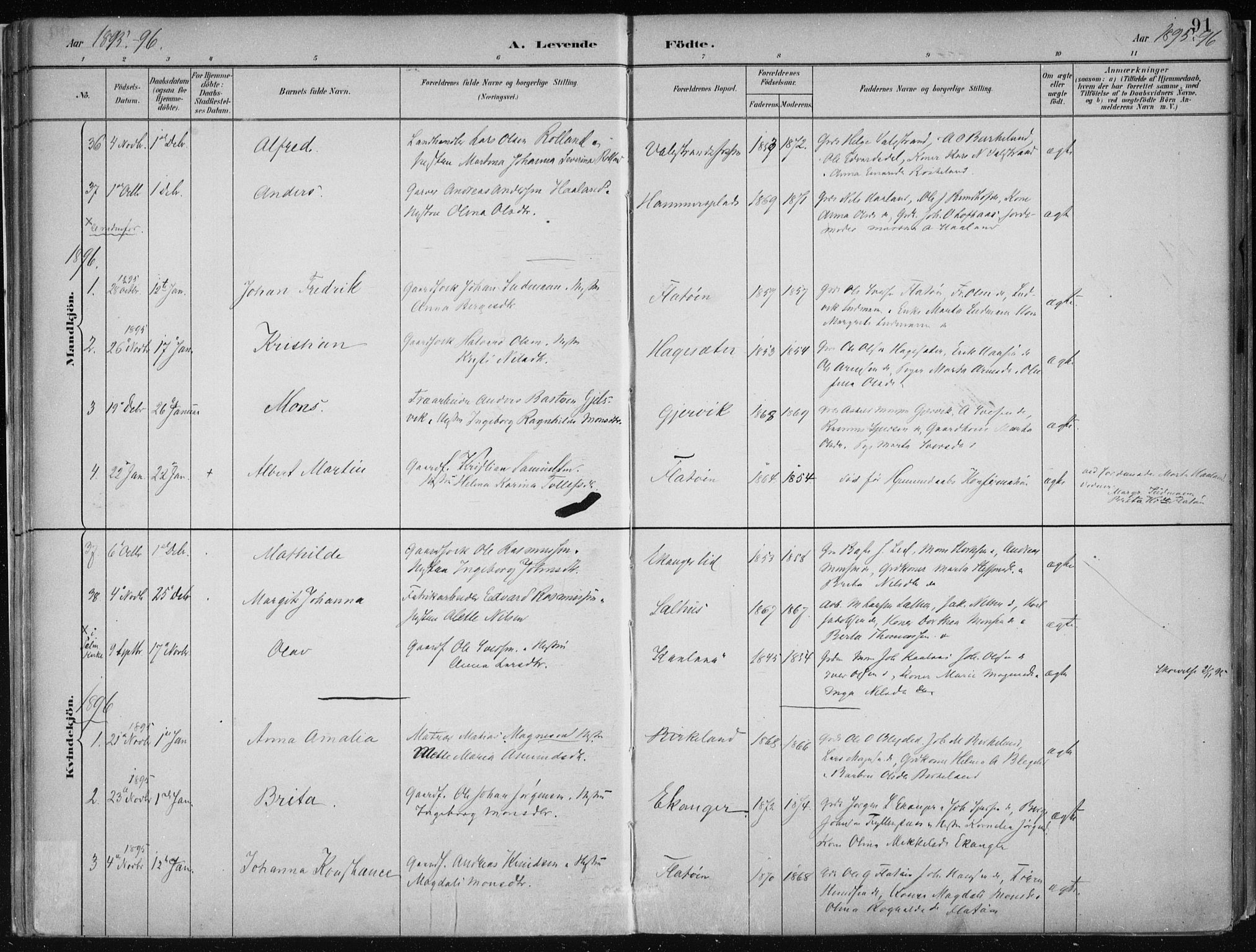 Hamre sokneprestembete, SAB/A-75501/H/Ha/Haa/Haab/L0001: Parish register (official) no. B  1, 1882-1905, p. 91