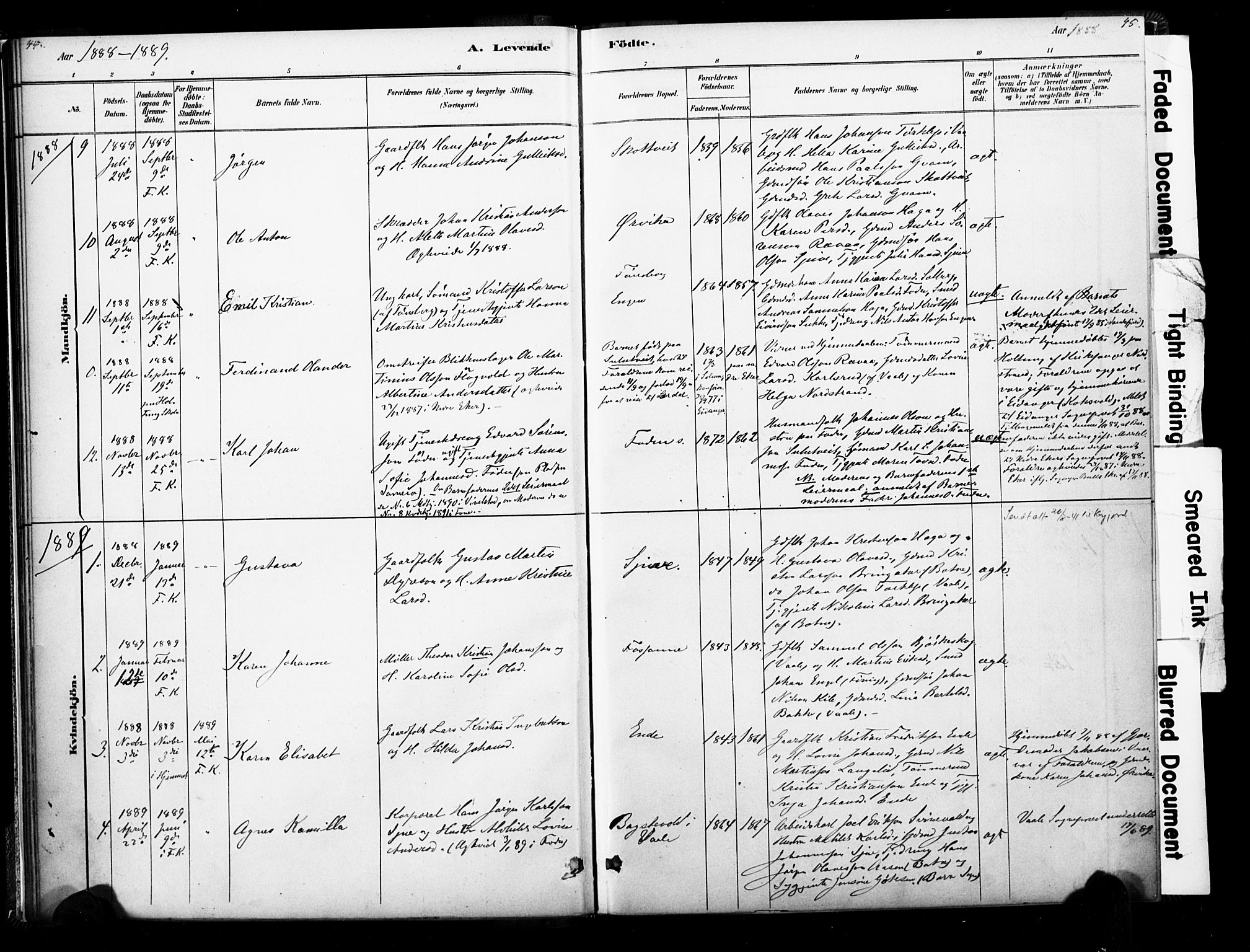 Ramnes kirkebøker, AV/SAKO-A-314/F/Fb/L0001: Parish register (official) no. II 1, 1878-1894, p. 44-45