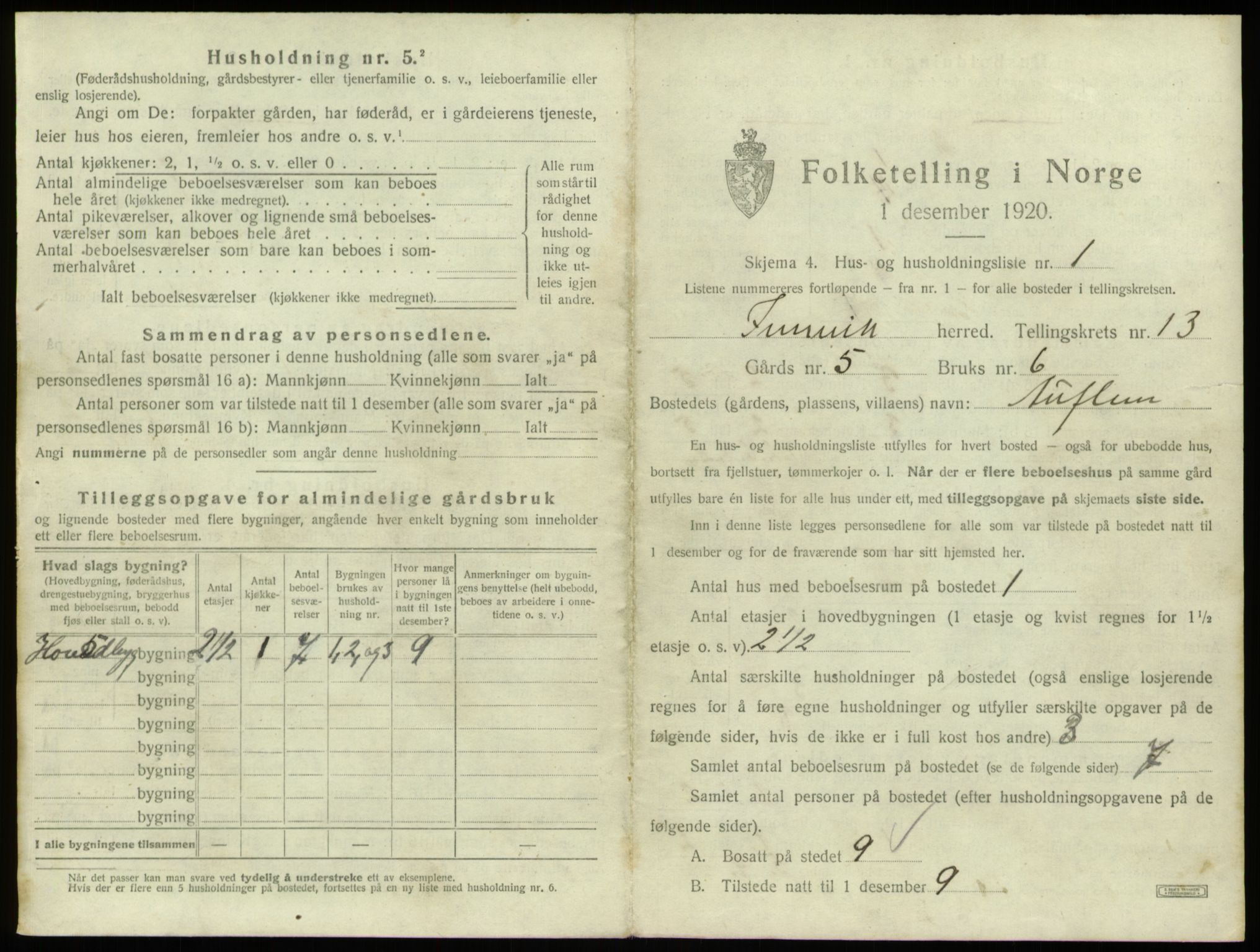 SAB, 1920 census for Innvik, 1920, p. 735