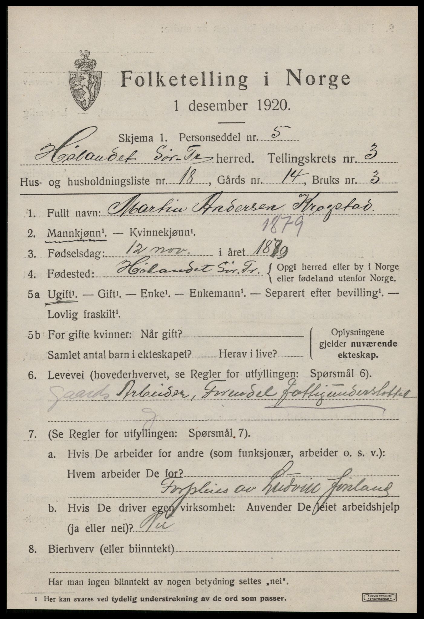 SAT, 1920 census for Hølonda, 1920, p. 1369