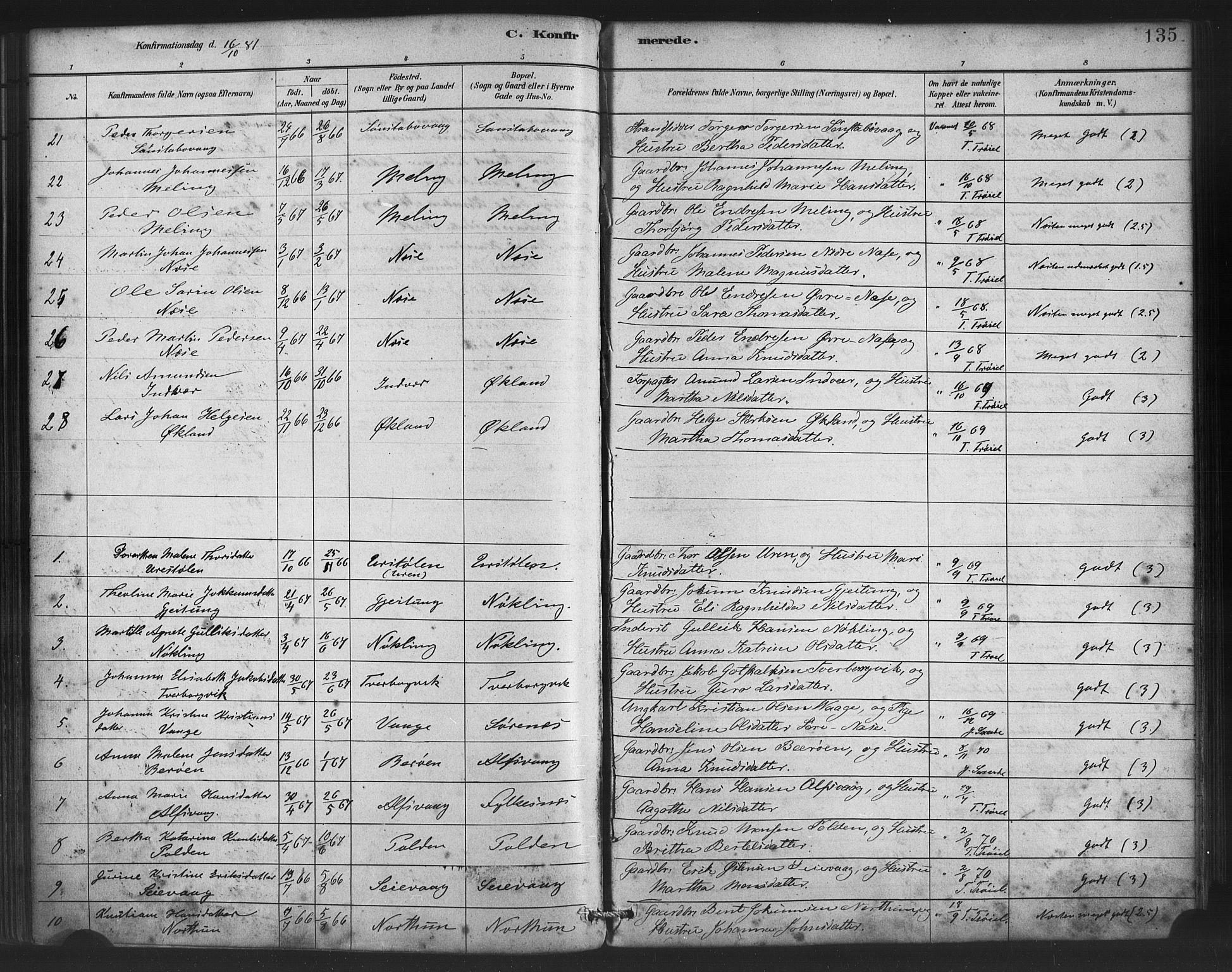 Finnås sokneprestembete, AV/SAB-A-99925/H/Ha/Haa/Haac/L0001: Parish register (official) no. C 1, 1881-1894, p. 135