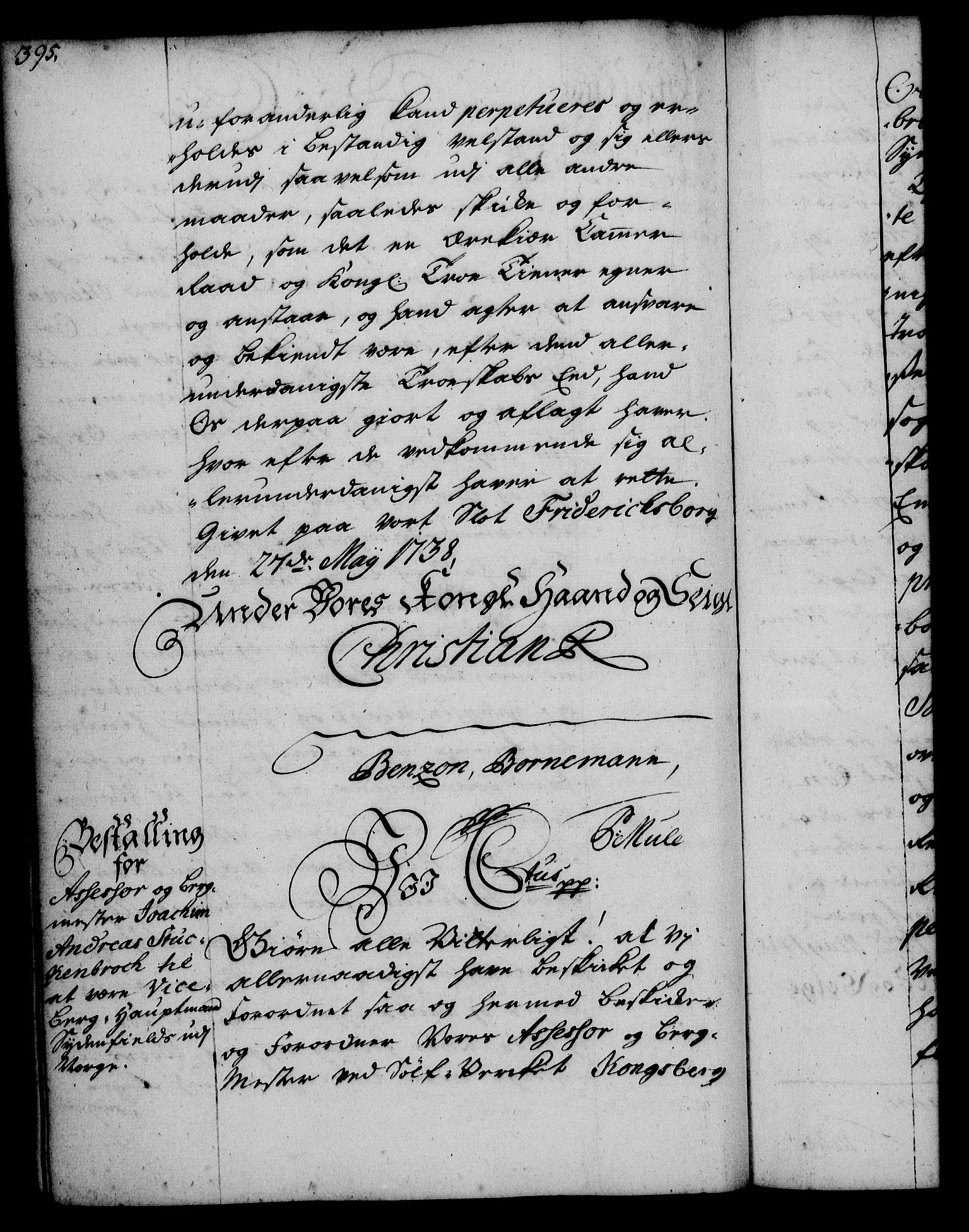 Rentekammeret, Kammerkanselliet, RA/EA-3111/G/Gg/Gge/L0002: Norsk bestallingsprotokoll med register (merket RK 53.26), 1730-1744, p. 395