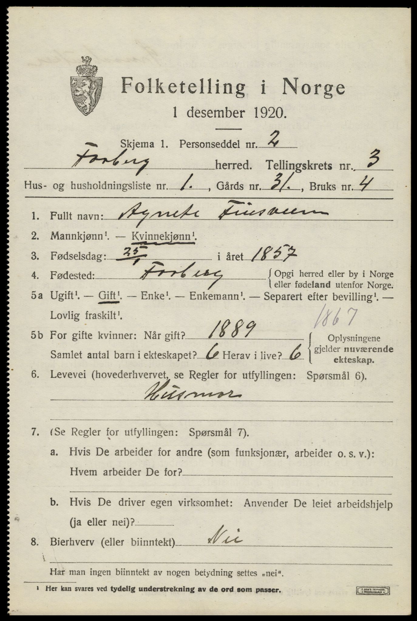 SAH, 1920 census for Fåberg, 1920, p. 3546