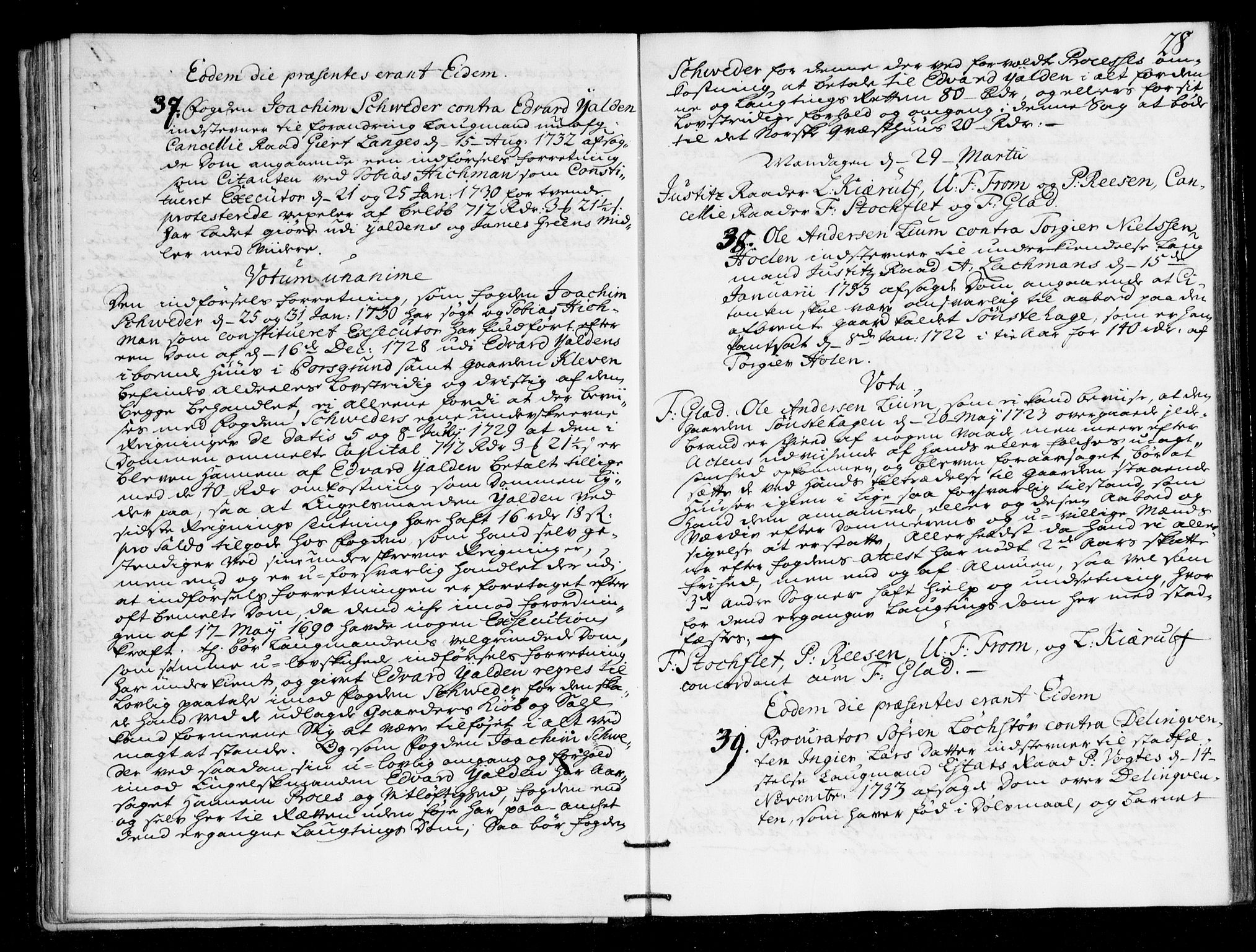 Overhoffretten 1667-1797, AV/RA-EA-2884/Ac/L0169: Voteringsprotokoll, 1734, p. 27b-28a