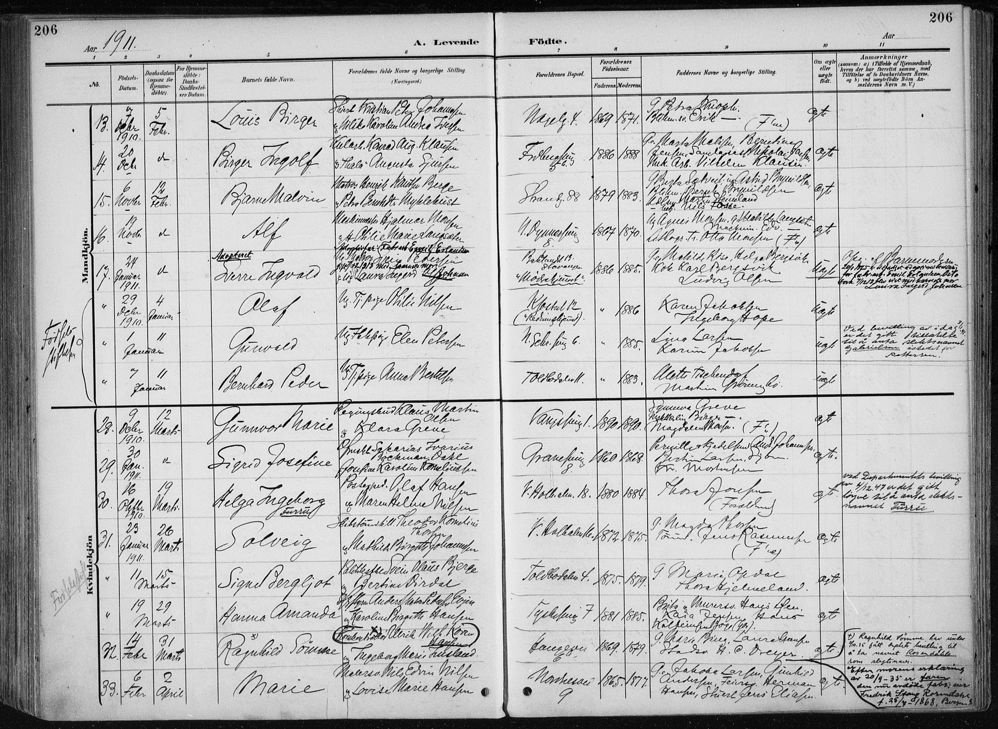 Nykirken Sokneprestembete, AV/SAB-A-77101/H/Haa/L0019: Parish register (official) no. B 7, 1904-1916, p. 206