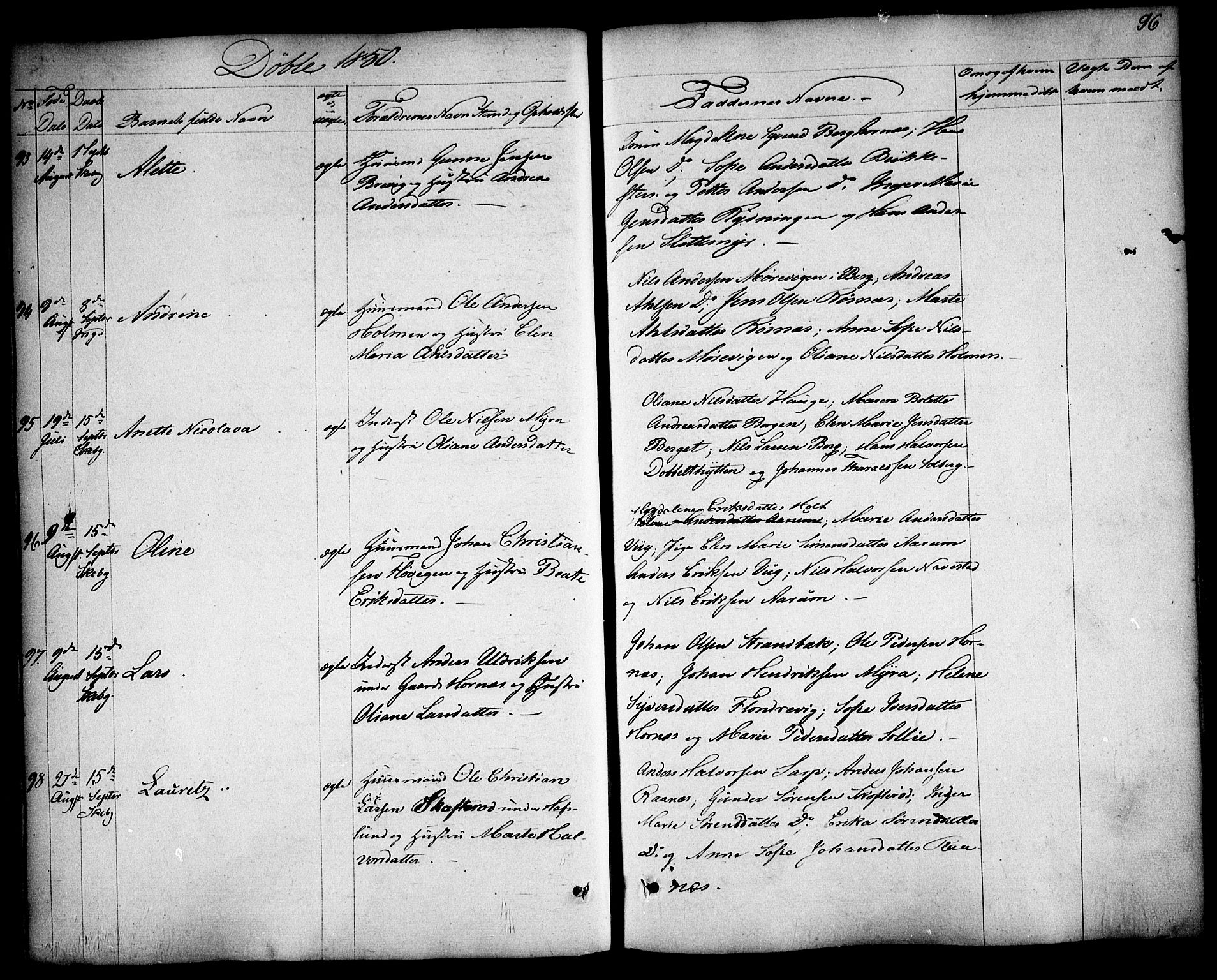 Skjeberg prestekontor Kirkebøker, SAO/A-10923/F/Fa/L0006: Parish register (official) no. I 6, 1846-1858, p. 96