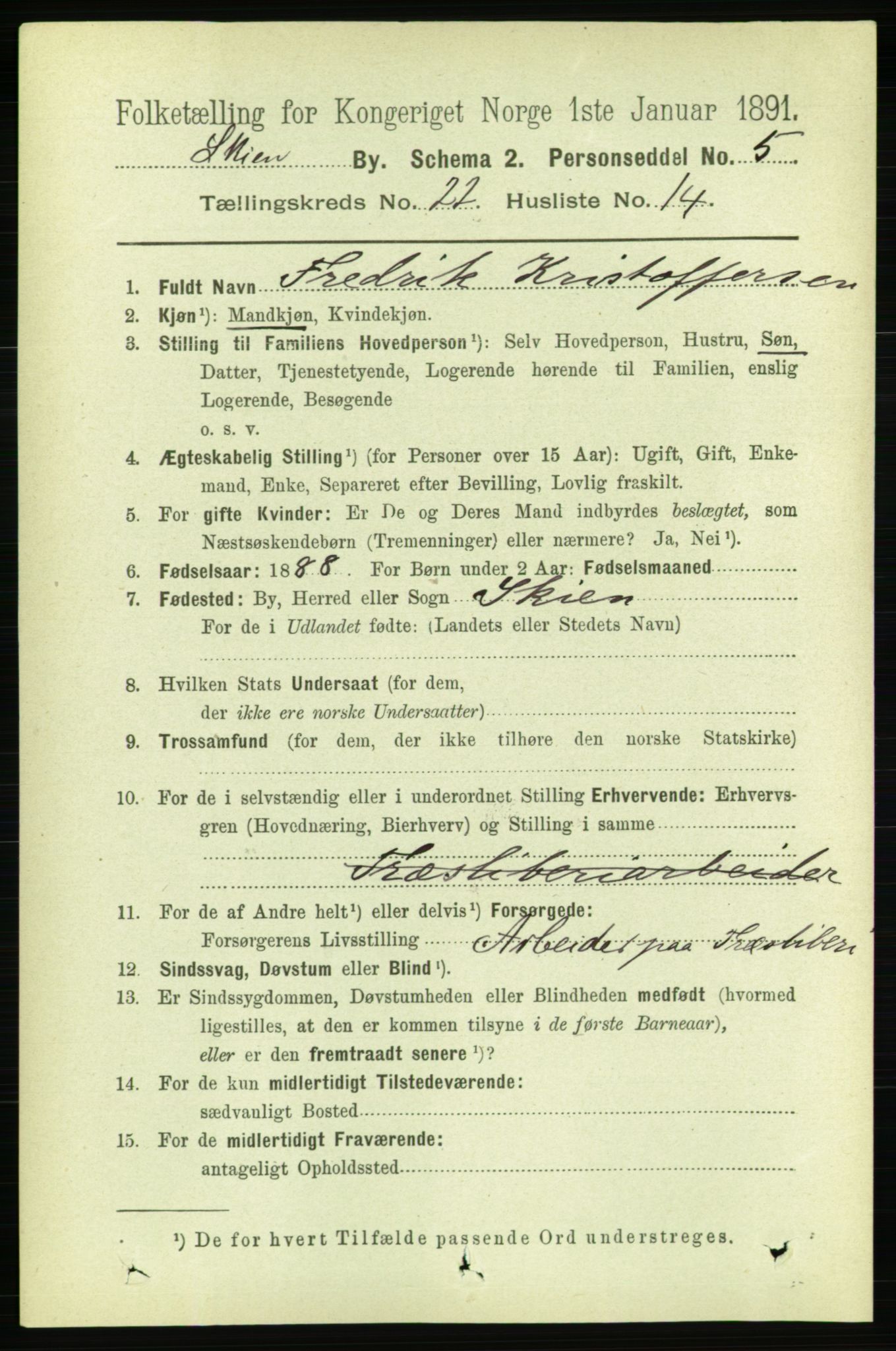 RA, 1891 census for 0806 Skien, 1891, p. 5811