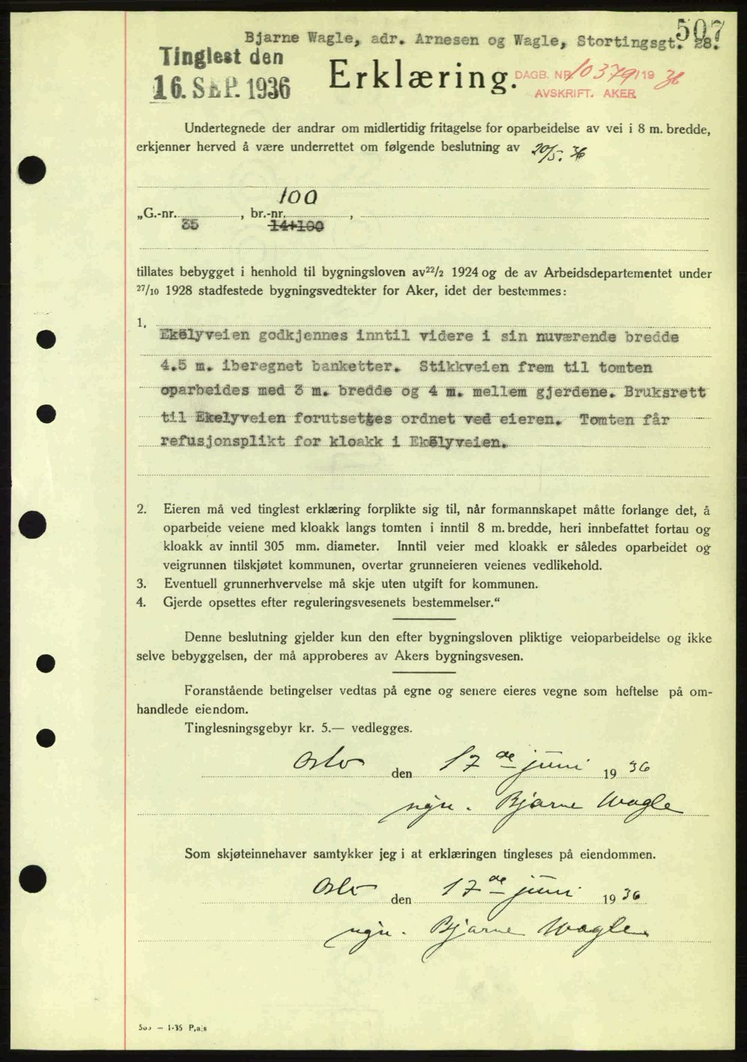 Aker herredsskriveri, SAO/A-10896/G/Gb/Gba/Gbab/L0008: Mortgage book no. A141, 1936-1936, Diary no: : 10379/1936
