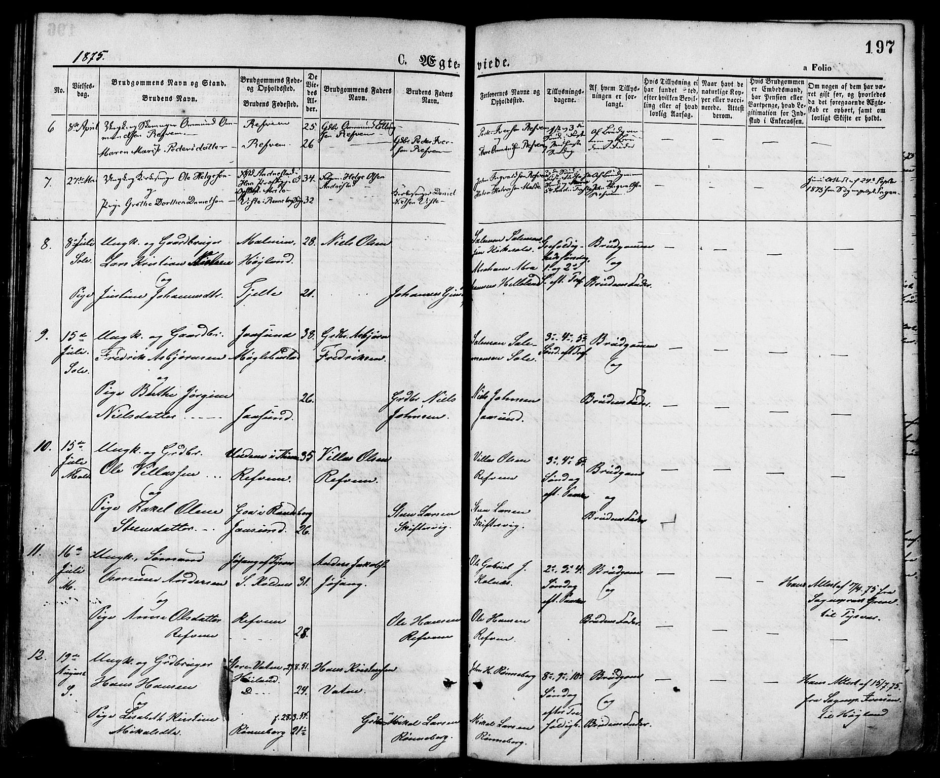 Håland sokneprestkontor, AV/SAST-A-101802/001/30BA/L0009: Parish register (official) no. A 8, 1871-1882, p. 197