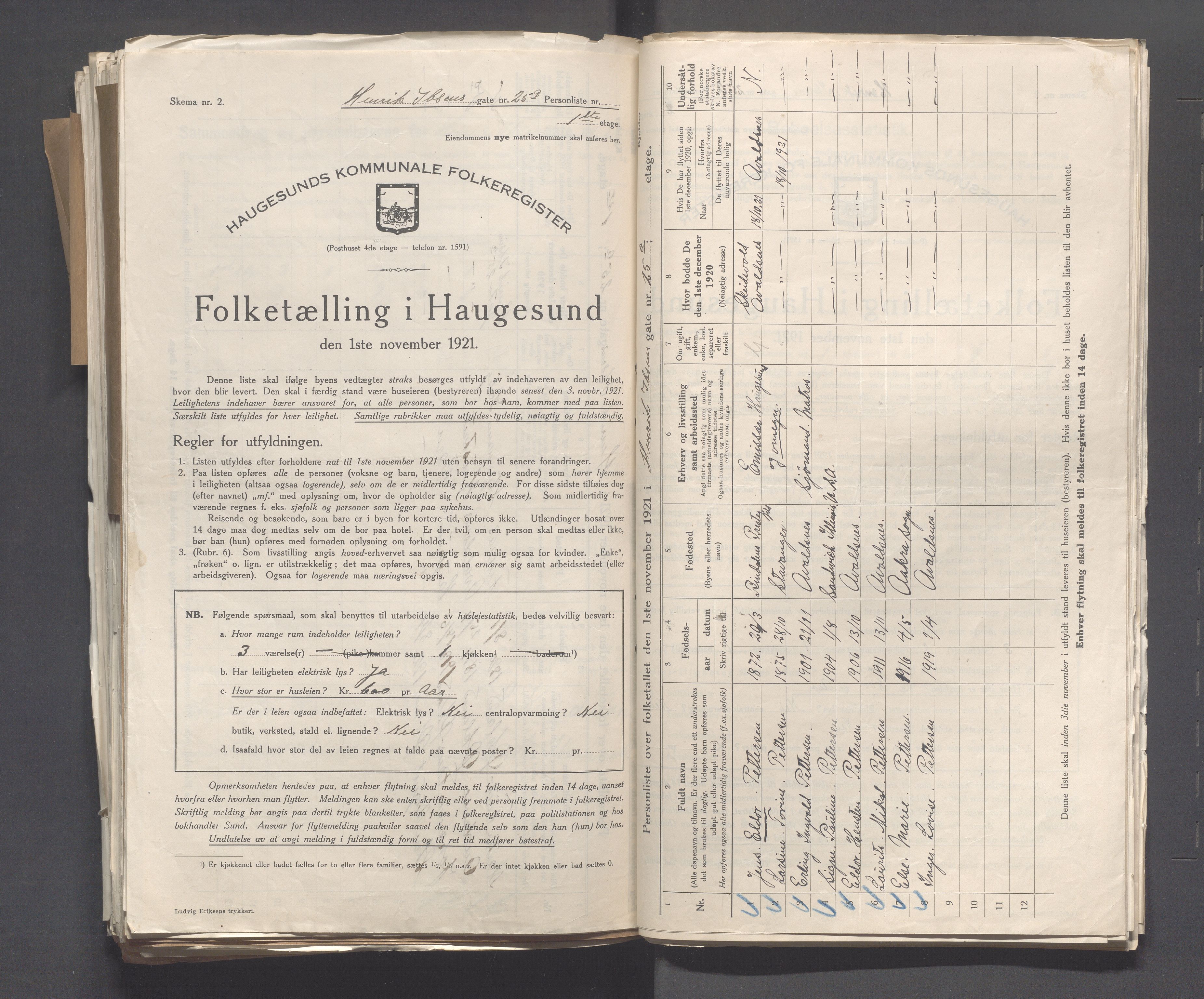 IKAR, Local census 1.11.1921 for Haugesund, 1921, p. 2191