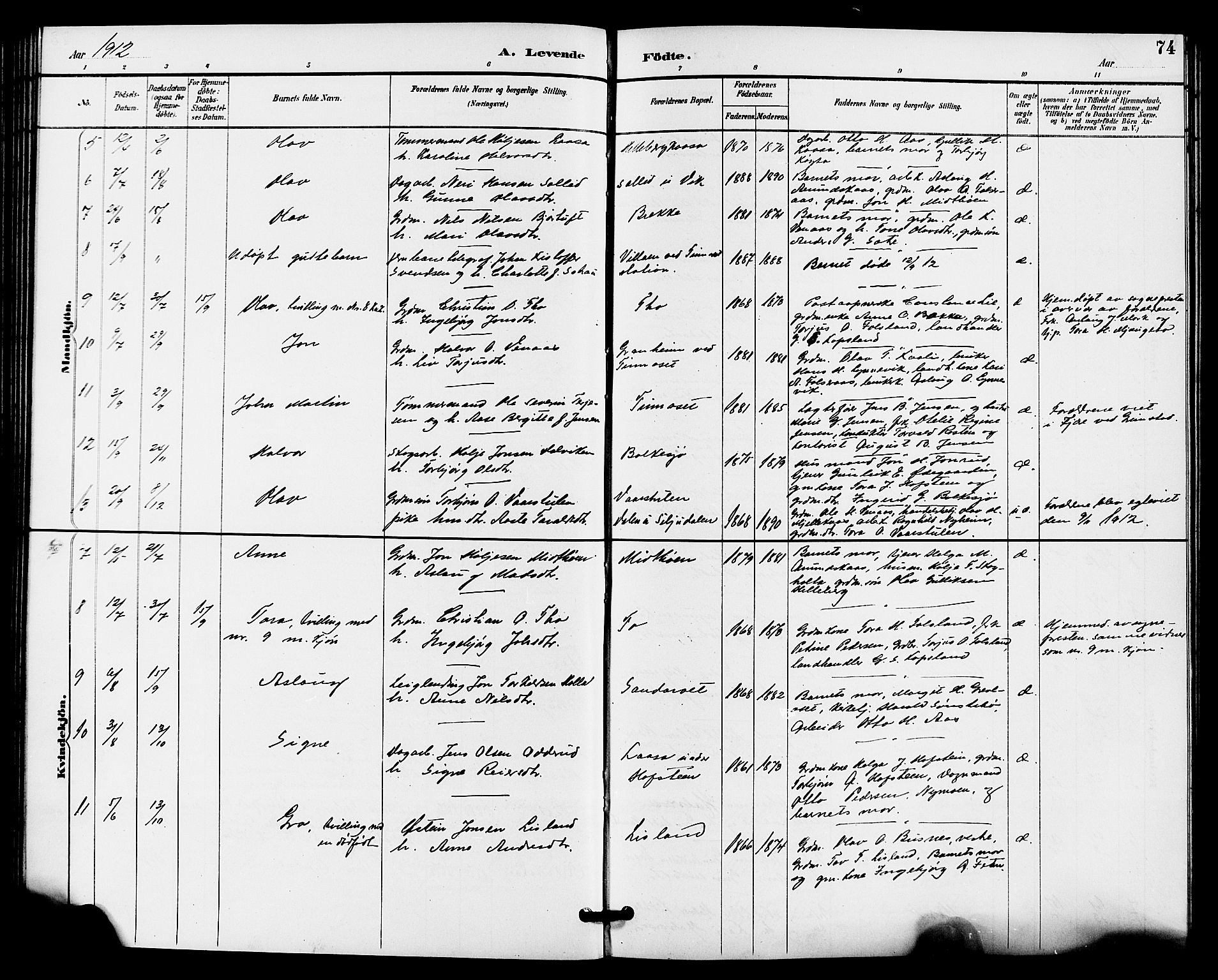 Gransherad kirkebøker, SAKO/A-267/G/Ga/L0003: Parish register (copy) no. I 3, 1887-1915, p. 74