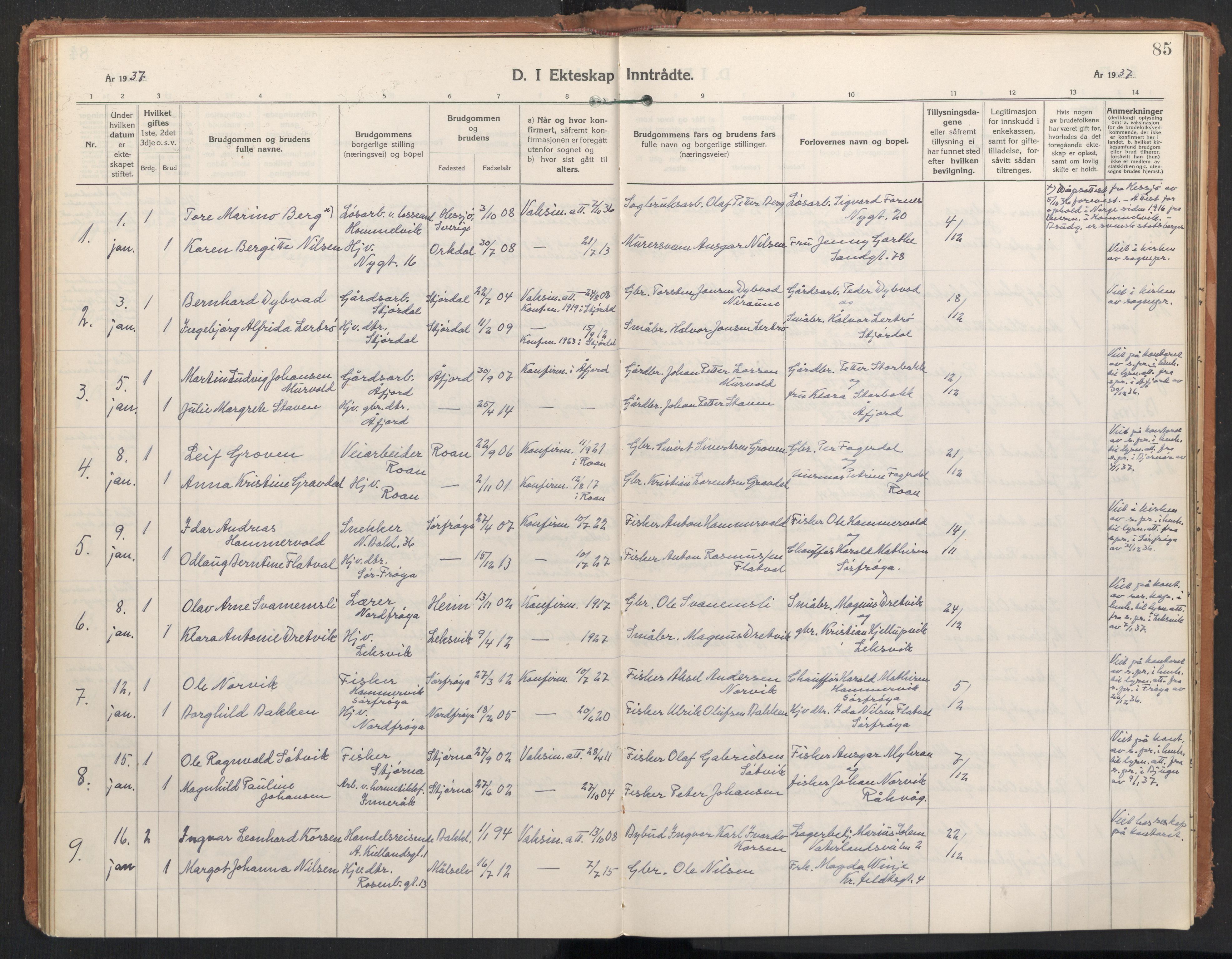 Ministerialprotokoller, klokkerbøker og fødselsregistre - Sør-Trøndelag, SAT/A-1456/604/L0209: Parish register (official) no. 604A29, 1931-1945, p. 85