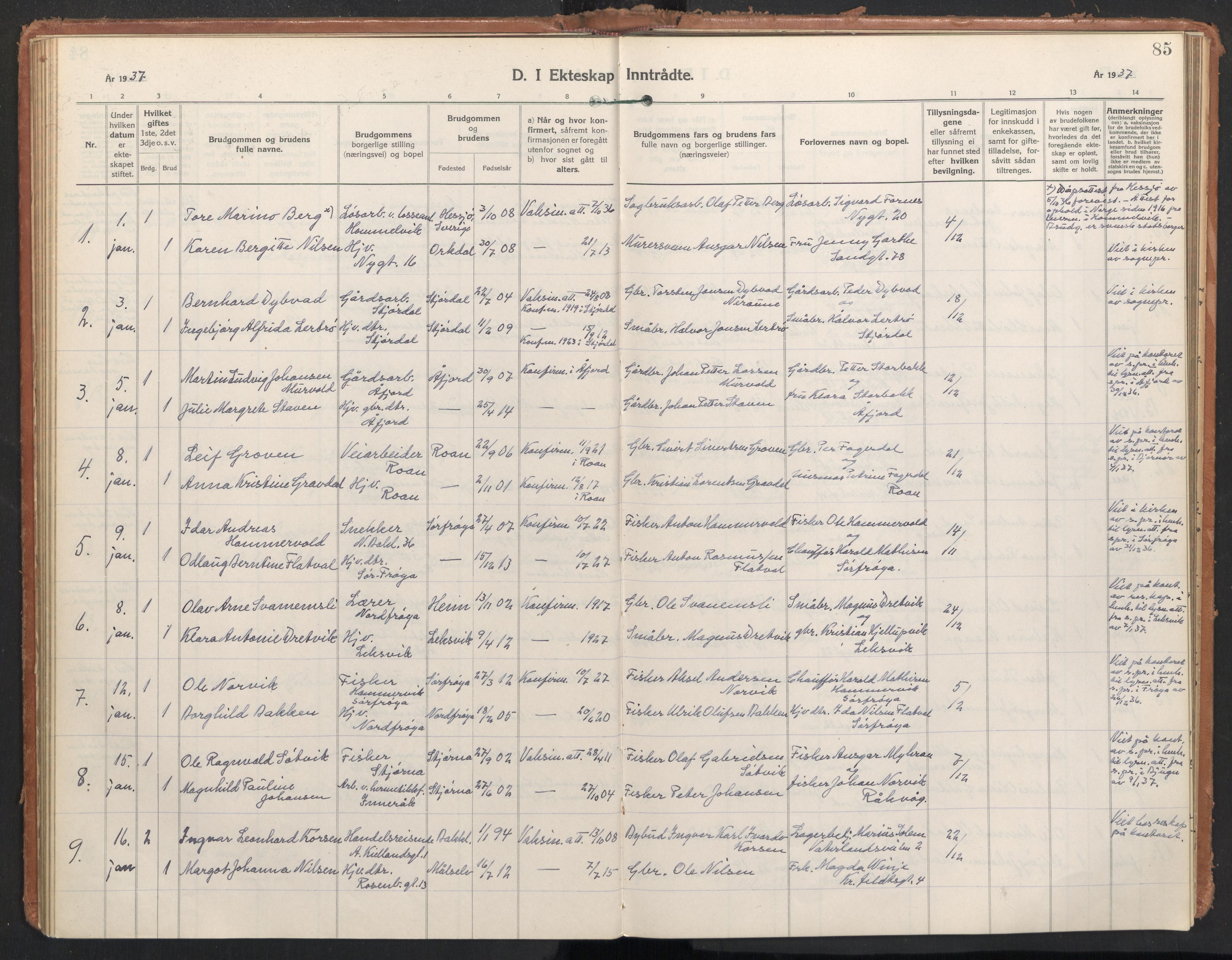 Ministerialprotokoller, klokkerbøker og fødselsregistre - Sør-Trøndelag, AV/SAT-A-1456/604/L0209: Parish register (official) no. 604A29, 1931-1945, p. 85