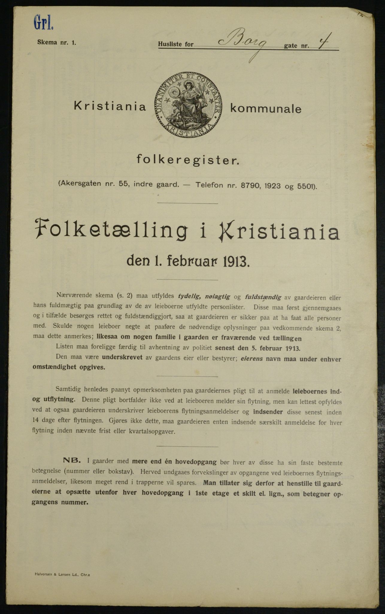 OBA, Municipal Census 1913 for Kristiania, 1913, p. 7582